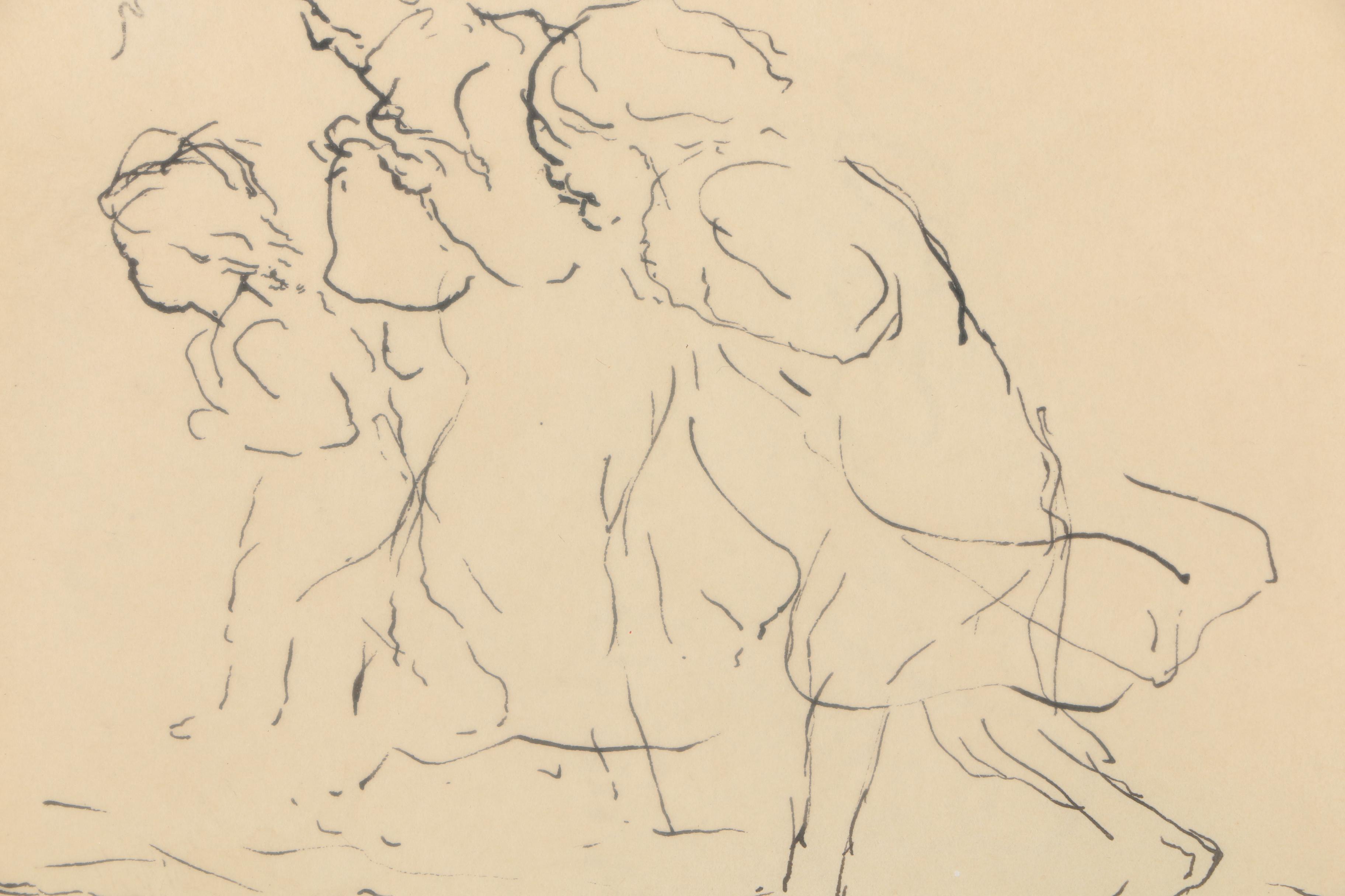 Aaron Sopher Mid-Century Ink Drawing on Paper