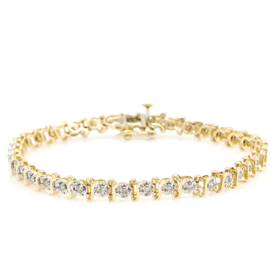 14K Yellow Gold Diamond Tennis Bracelet