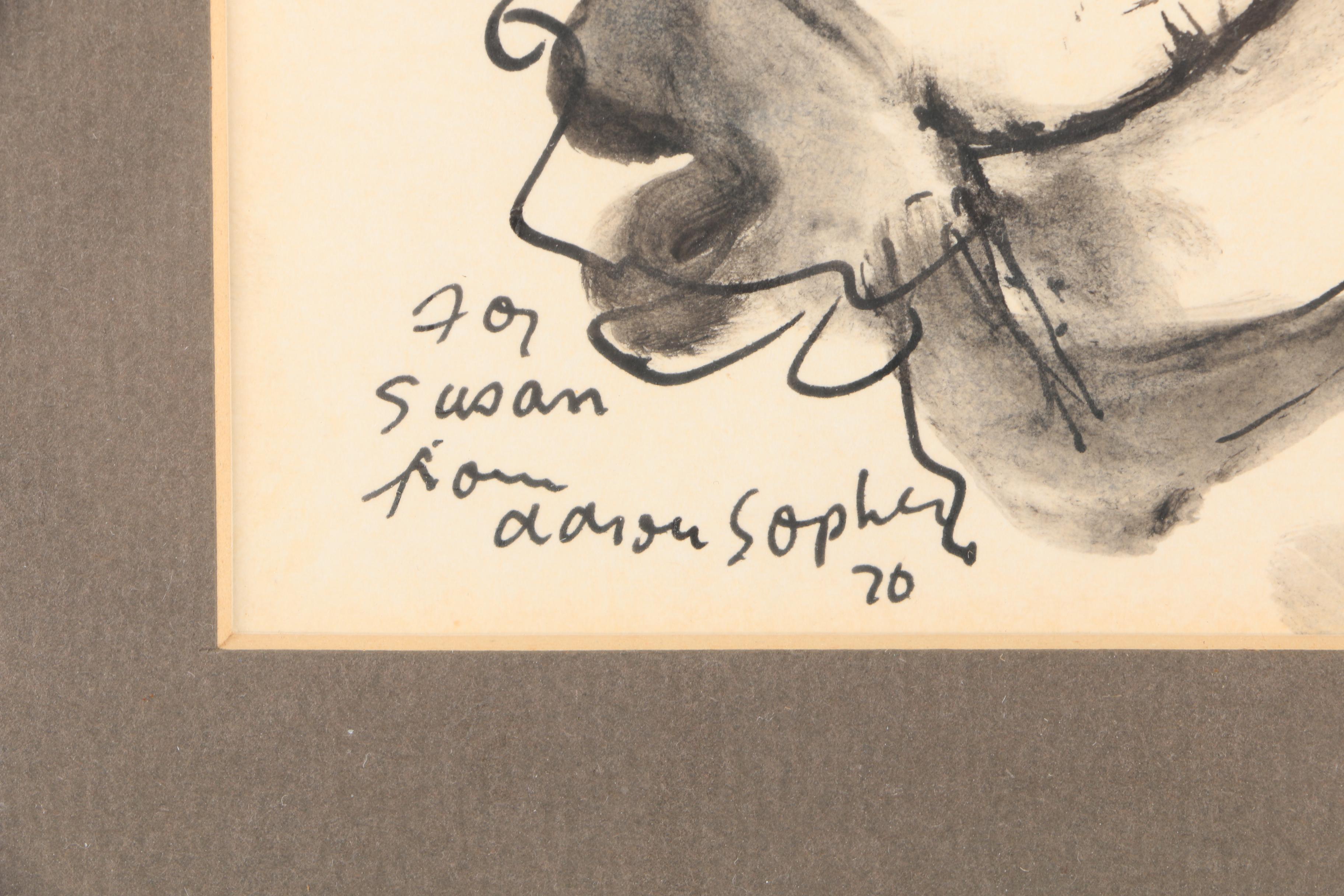 Aaron Sopher Mid Century Ink Wash Portraits "For Susan"