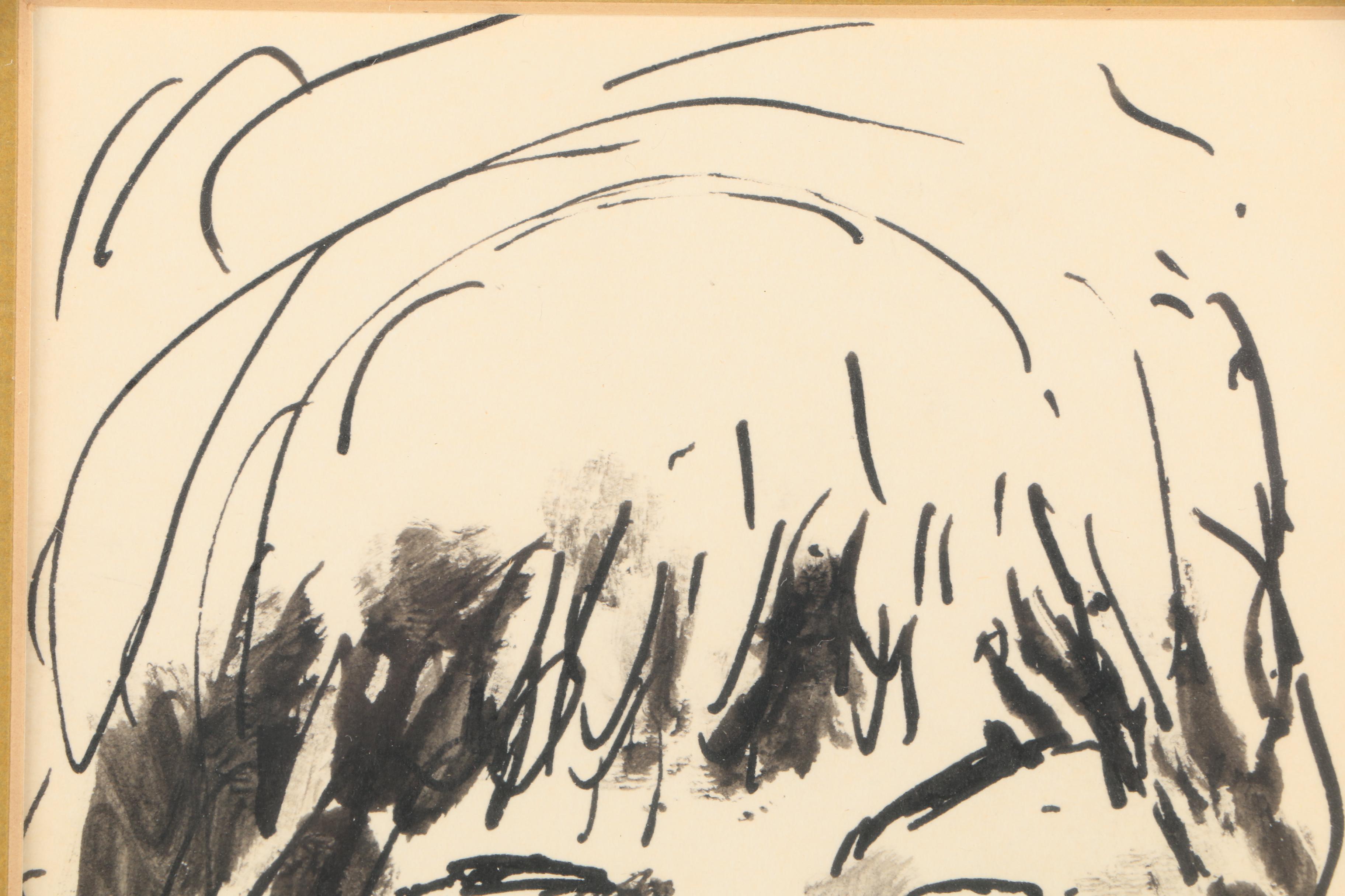 Aaron Sopher Mid Century Ink Wash Portraits "For Susan"