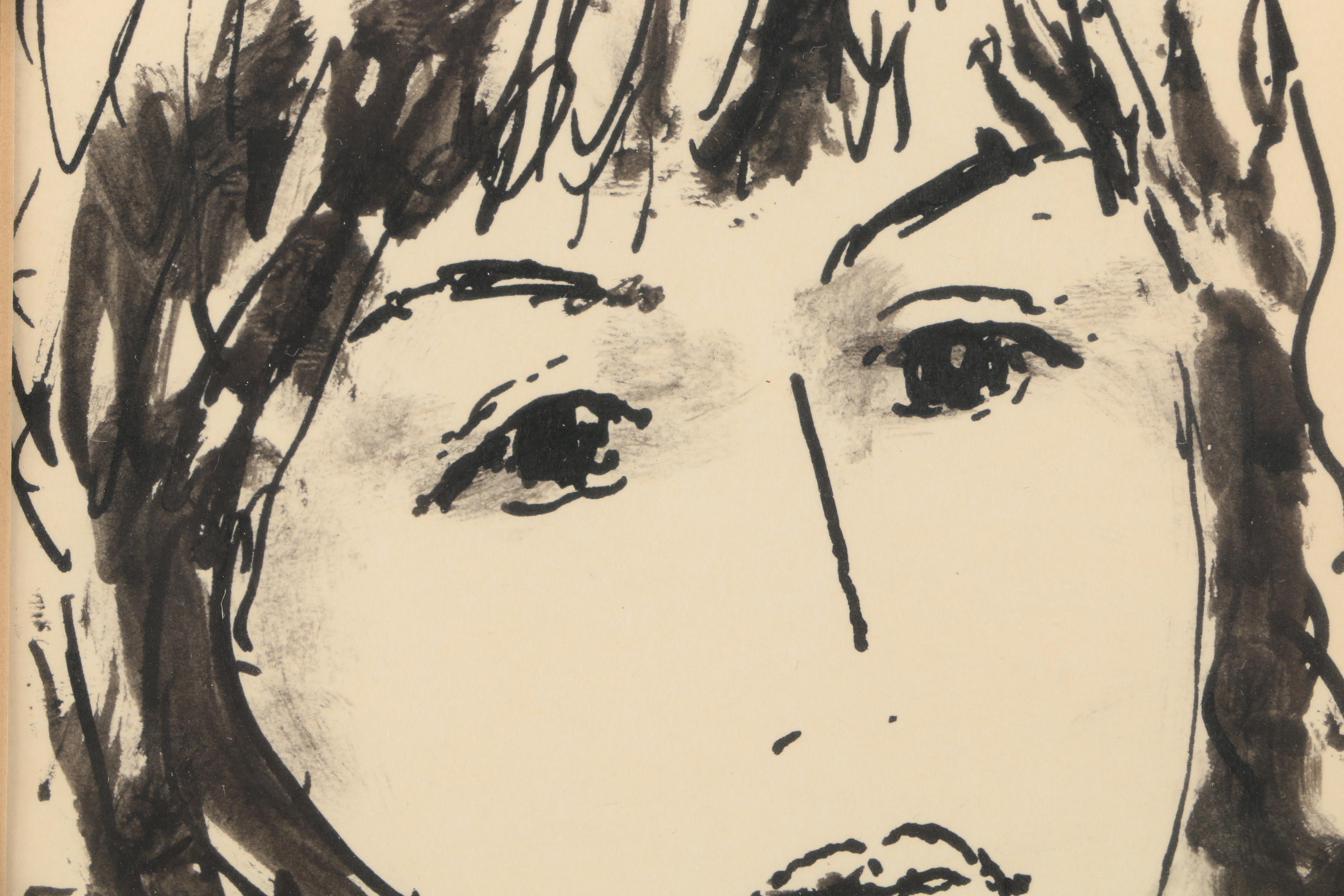 Aaron Sopher Mid Century Ink Wash Portraits "For Susan"