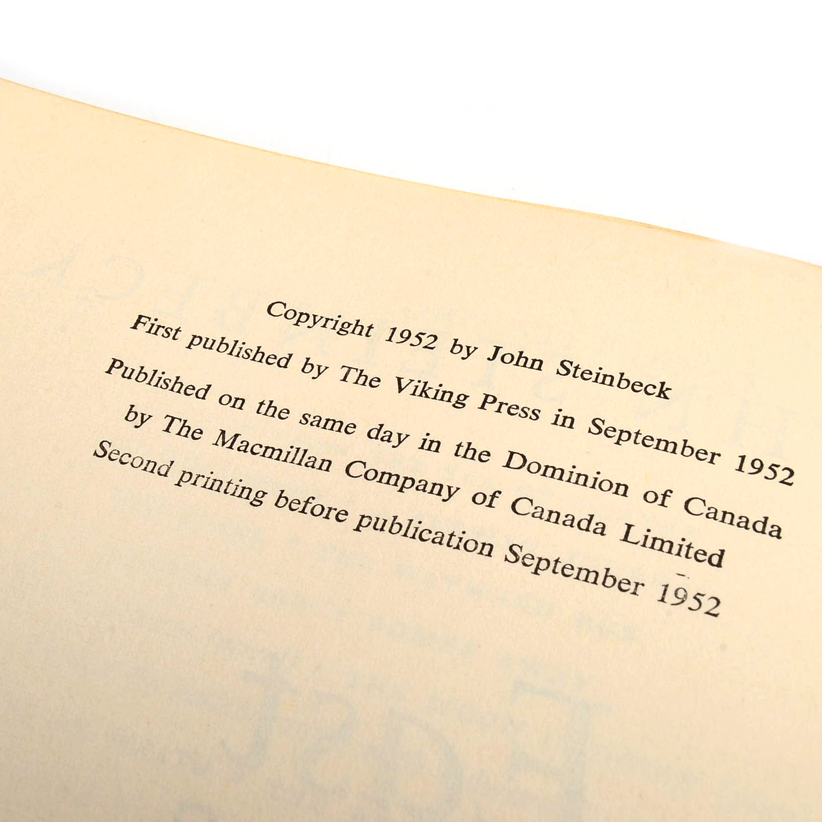 First Trade Edition Second Printing of "East of Eden" by John Steinbeck