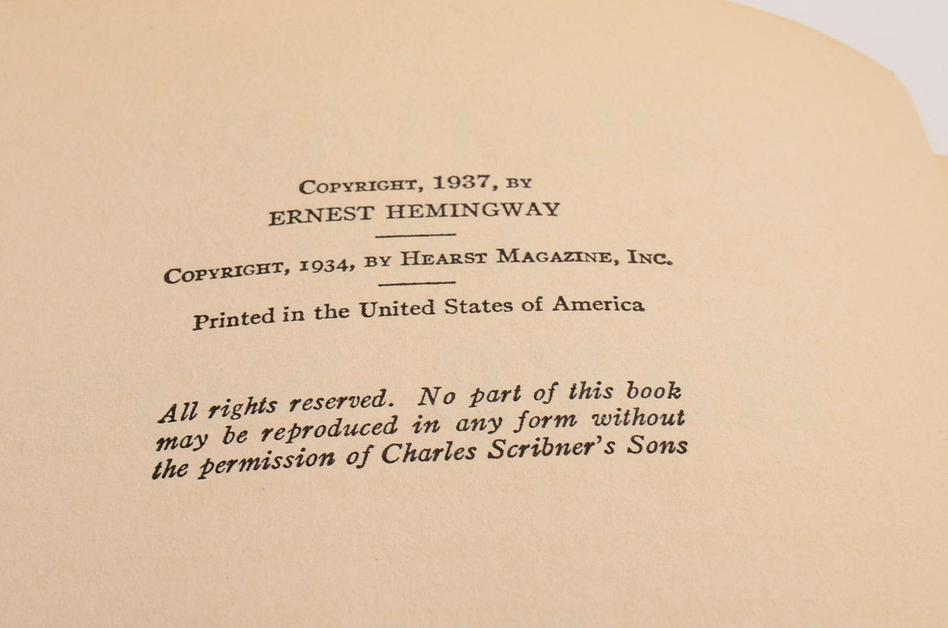 1937 "To Have and Have Not" by Ernest Hemingway