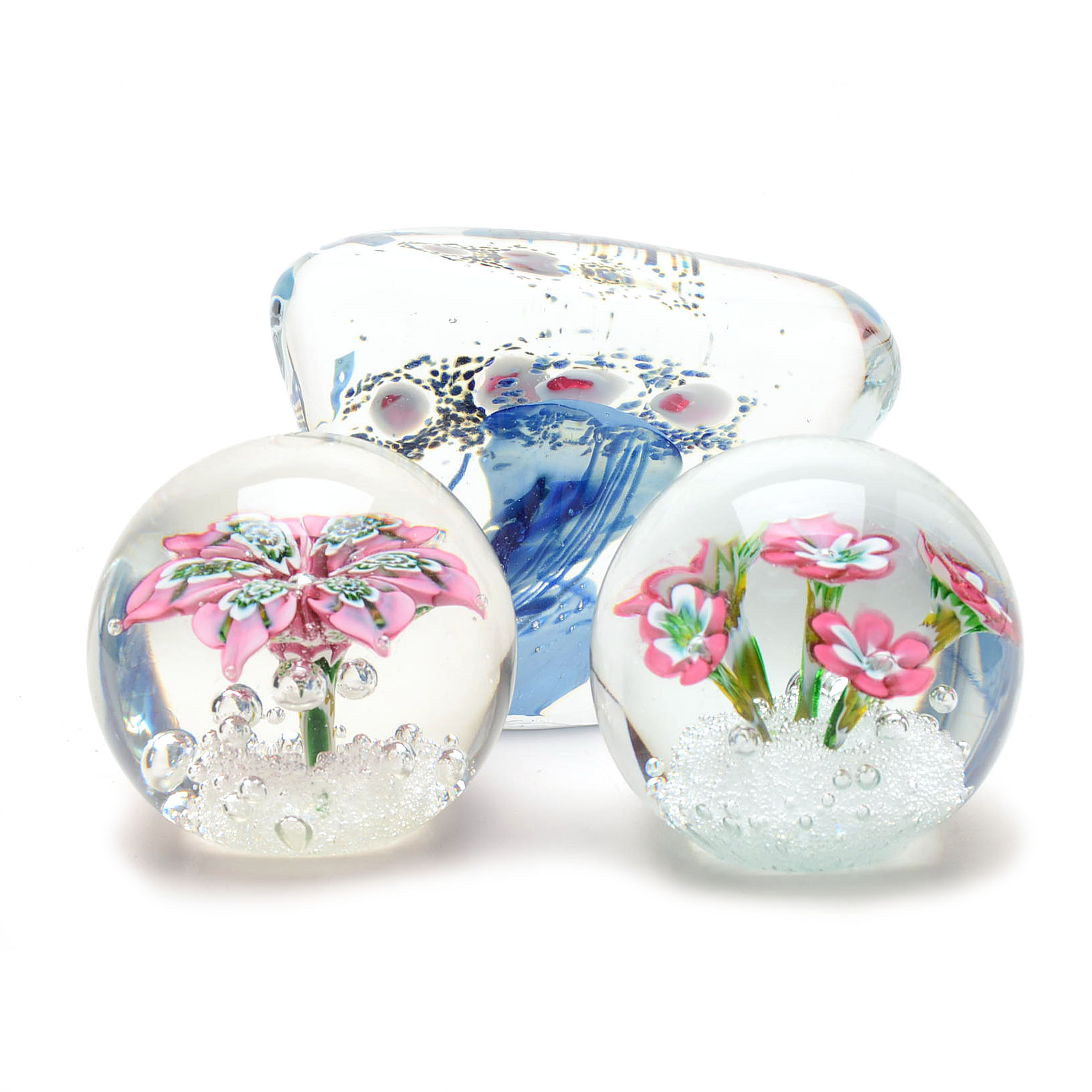 Assorted Blown Glass Floral Paperweights