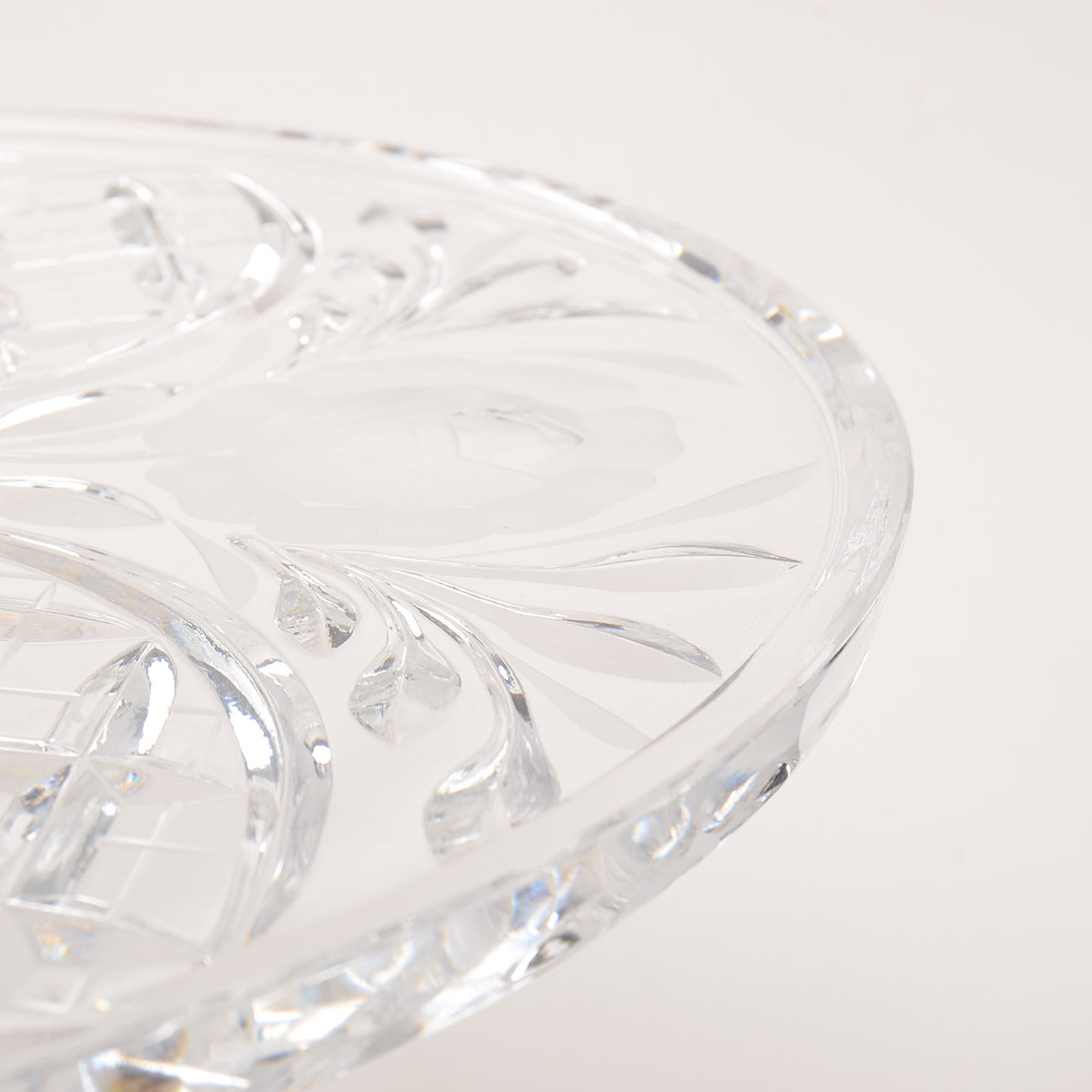 Hand Cut Lead Crystal Floral Cake Plate from W. Germany