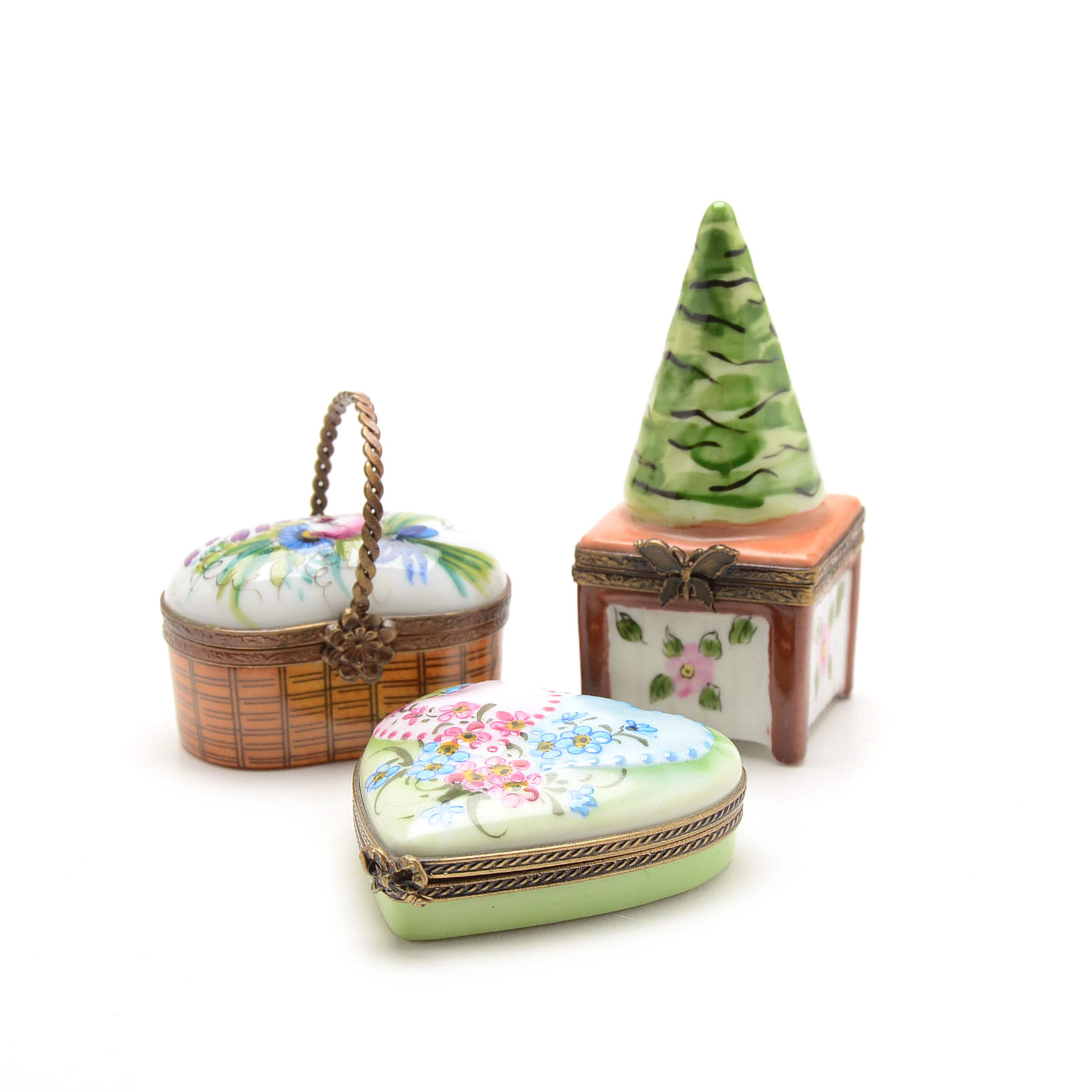 Limoges Porcelain Floral Trinket Boxes