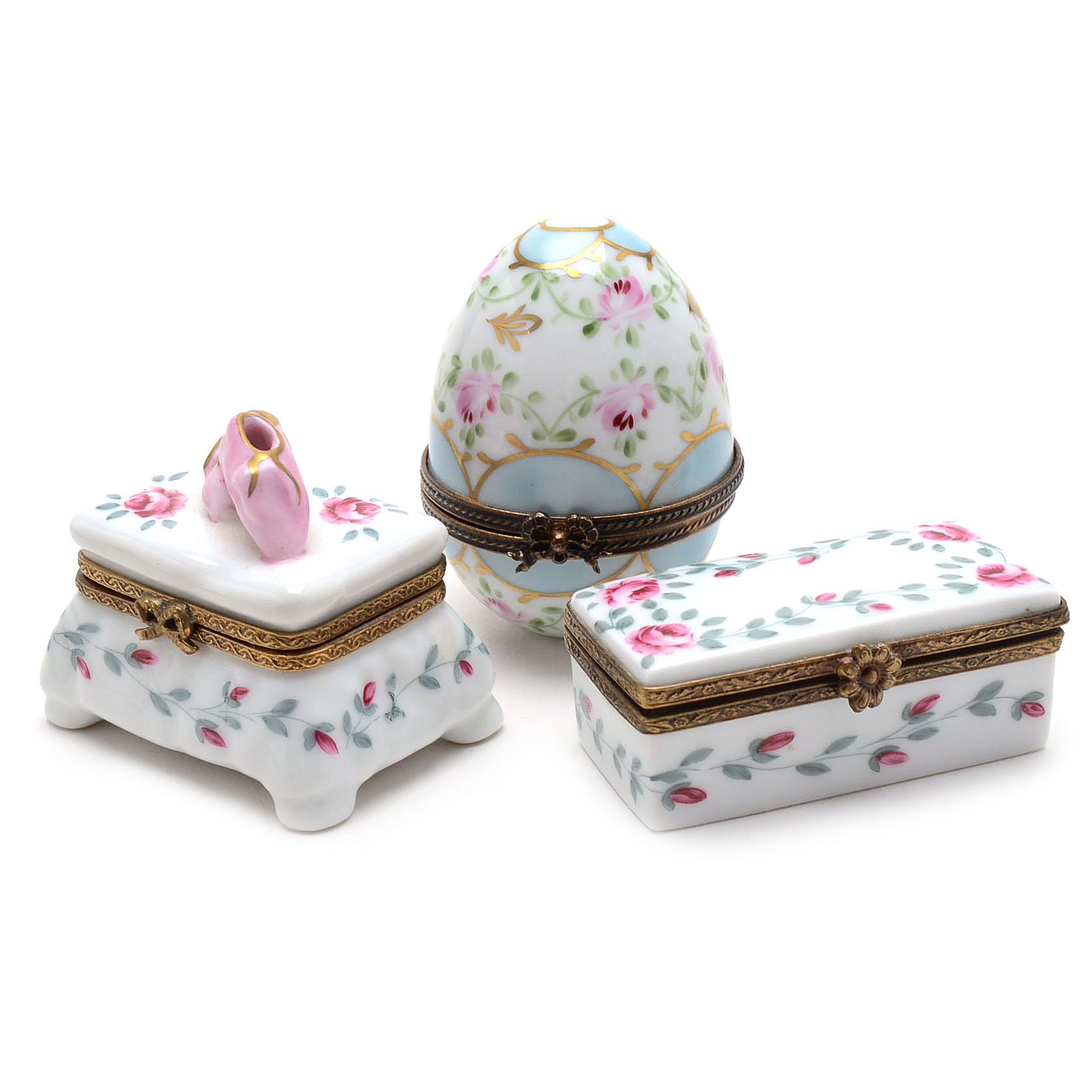 Limoges Porcelain Floral Trinket Boxes