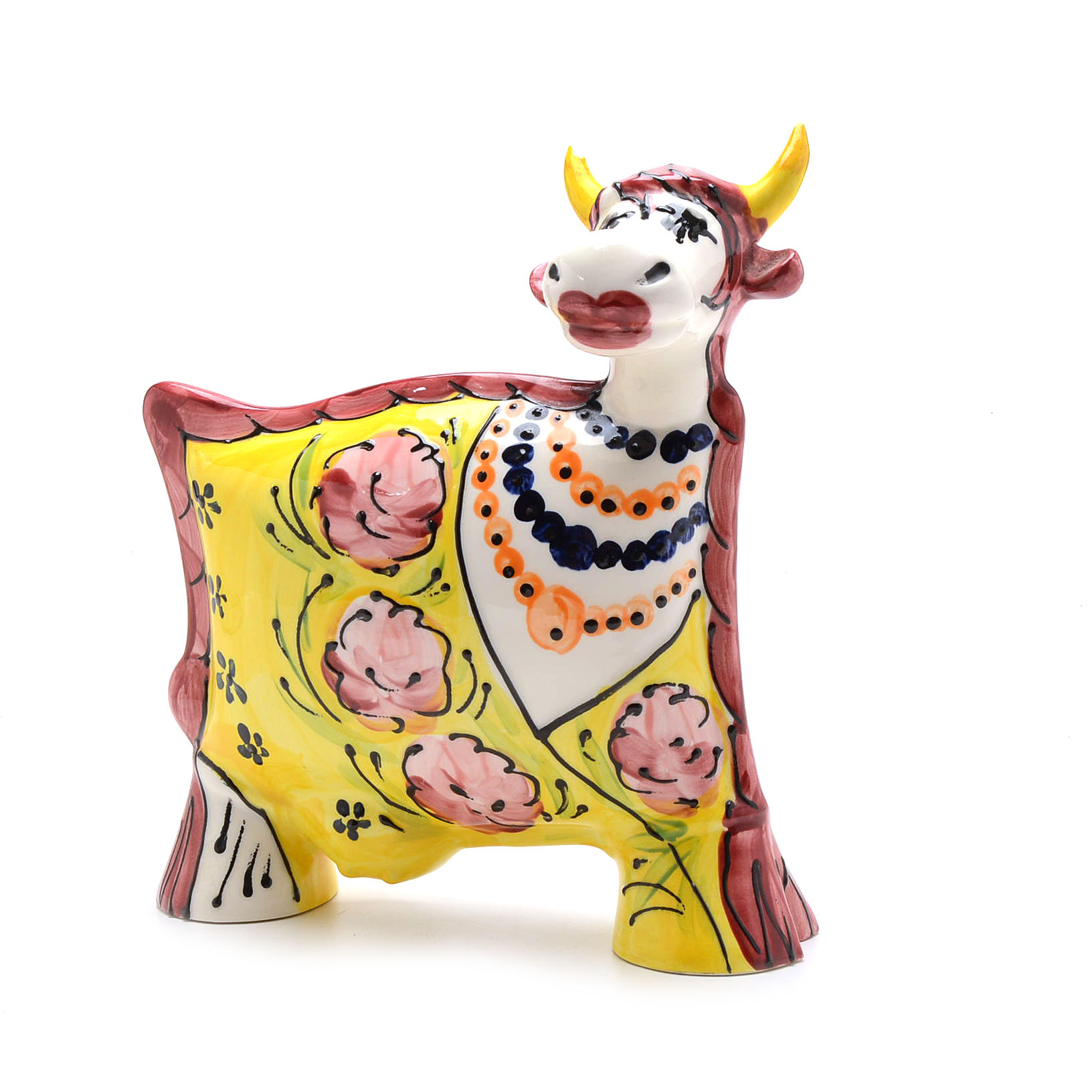 Anatoly Turov Art Pottery Hand Painted Cow Figurine
