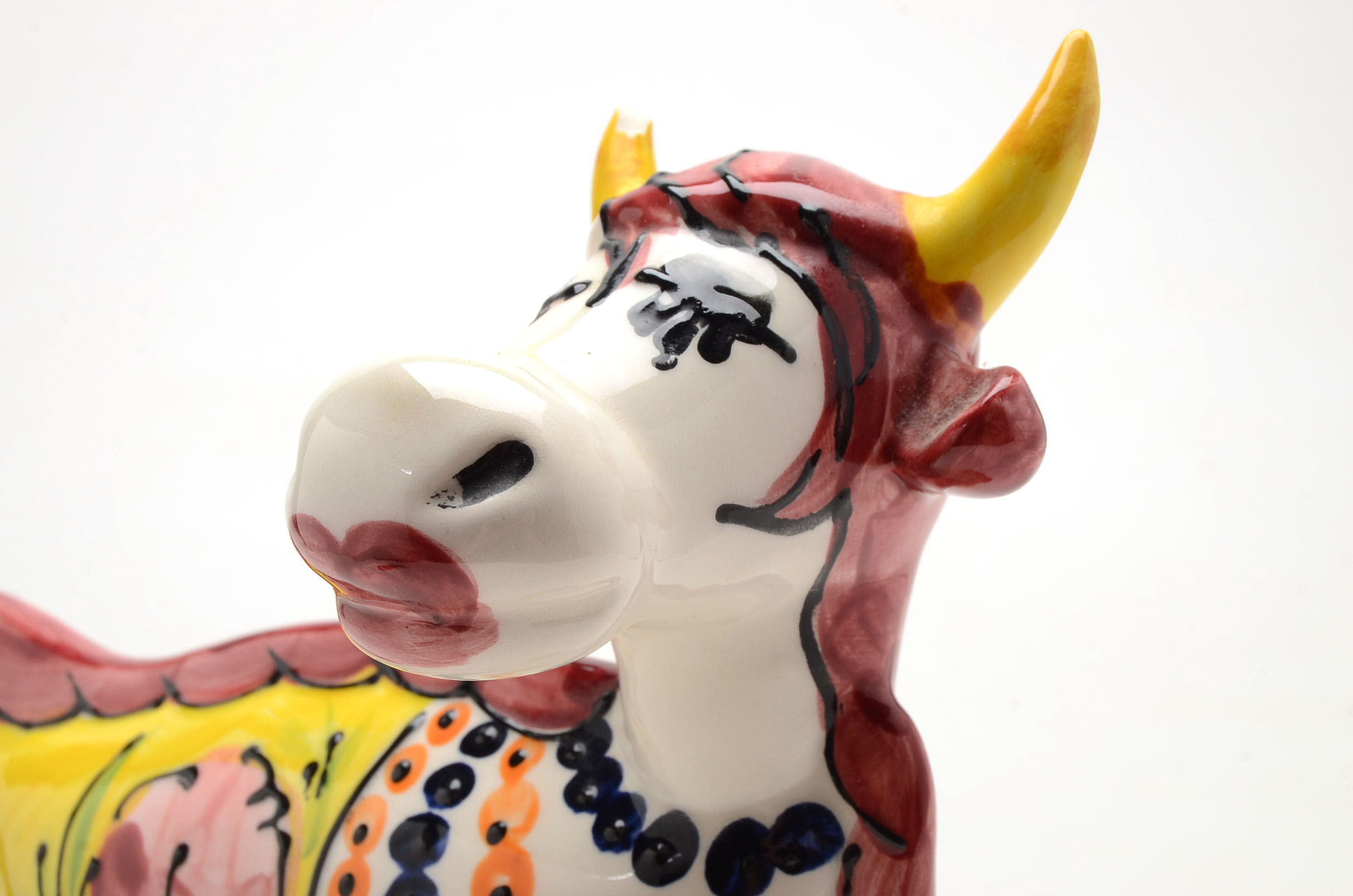 Anatoly Turov Art Pottery Hand Painted Cow Figurine