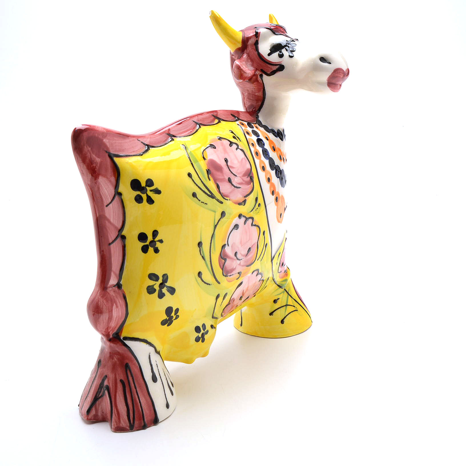 Anatoly Turov Art Pottery Hand Painted Cow Figurine