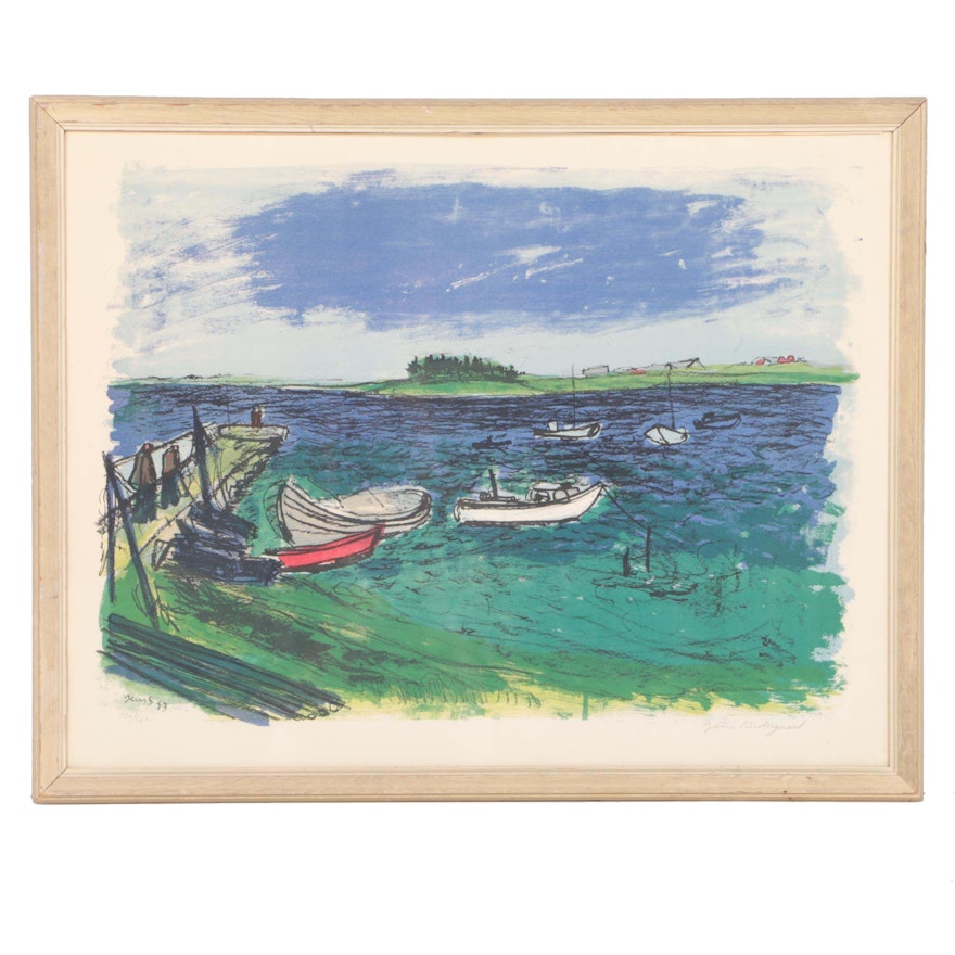 Limited Edition Lithograph by Jens Sondergaard of a Harbor in Denmark