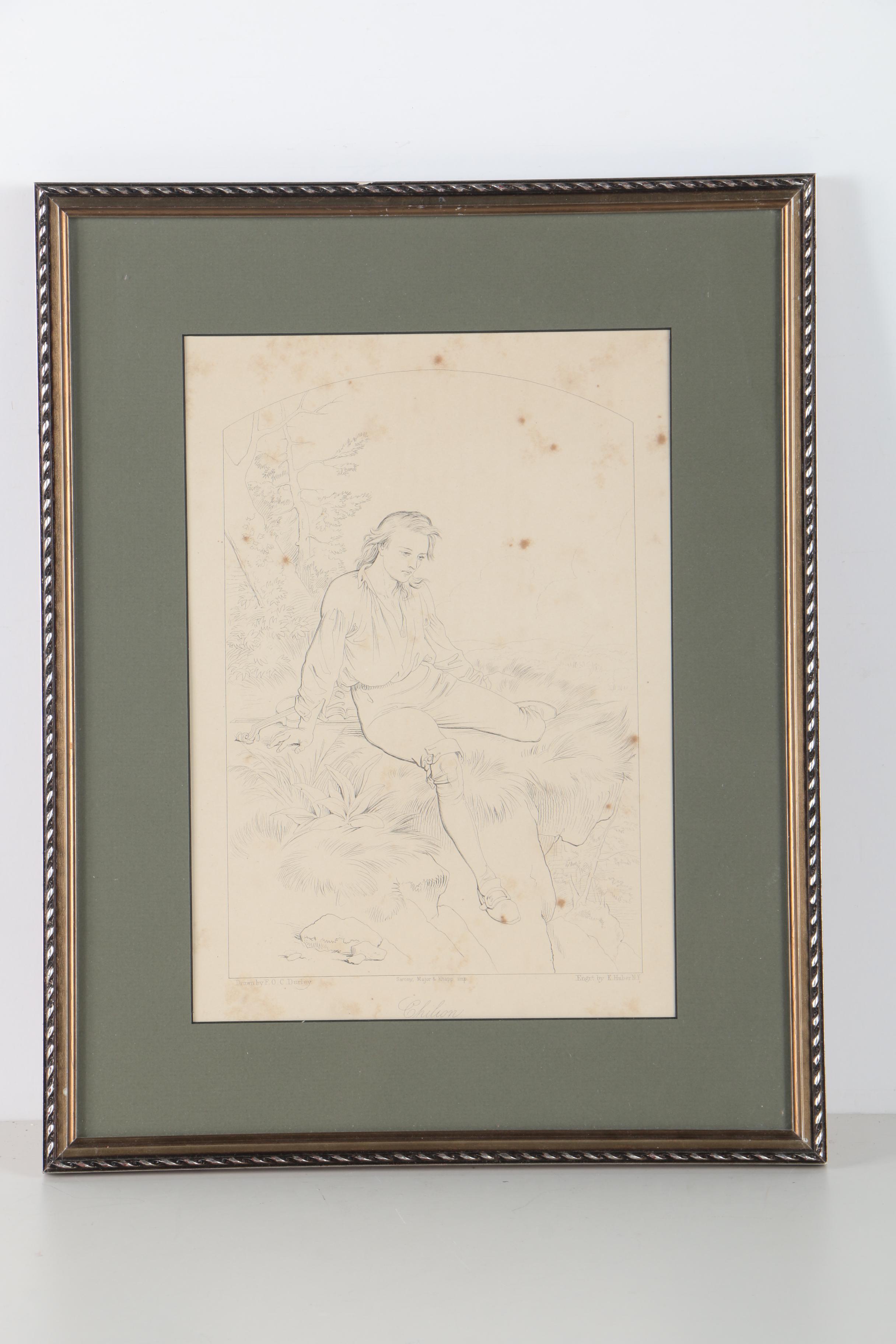 Pair of Framed Antique Lithographs After Drawings by Felix Octavius Carr Darley