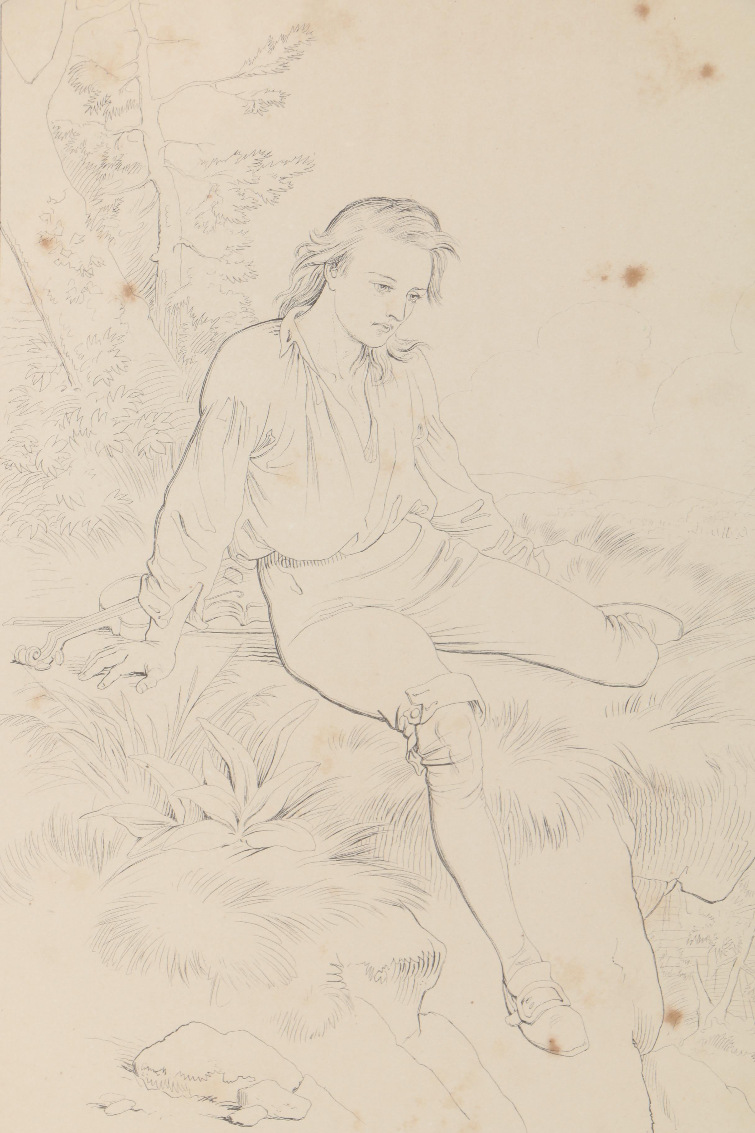 Pair of Framed Antique Lithographs After Drawings by Felix Octavius Carr Darley