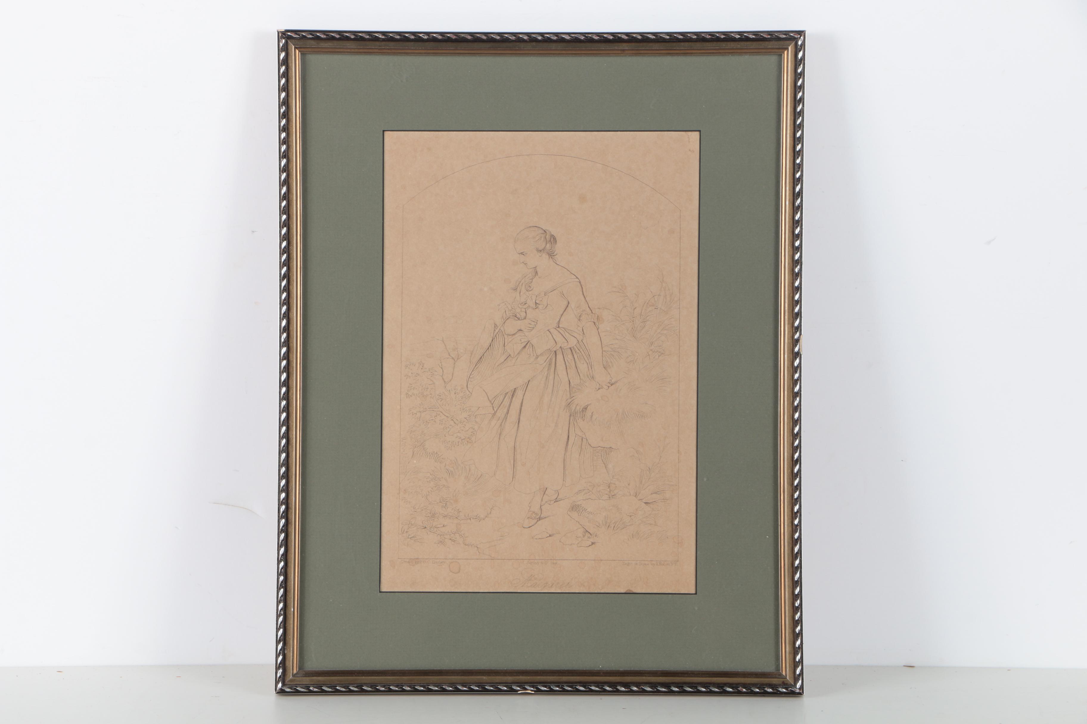 Pair of Framed Antique Lithographs After Drawings by Felix Octavius Carr Darley