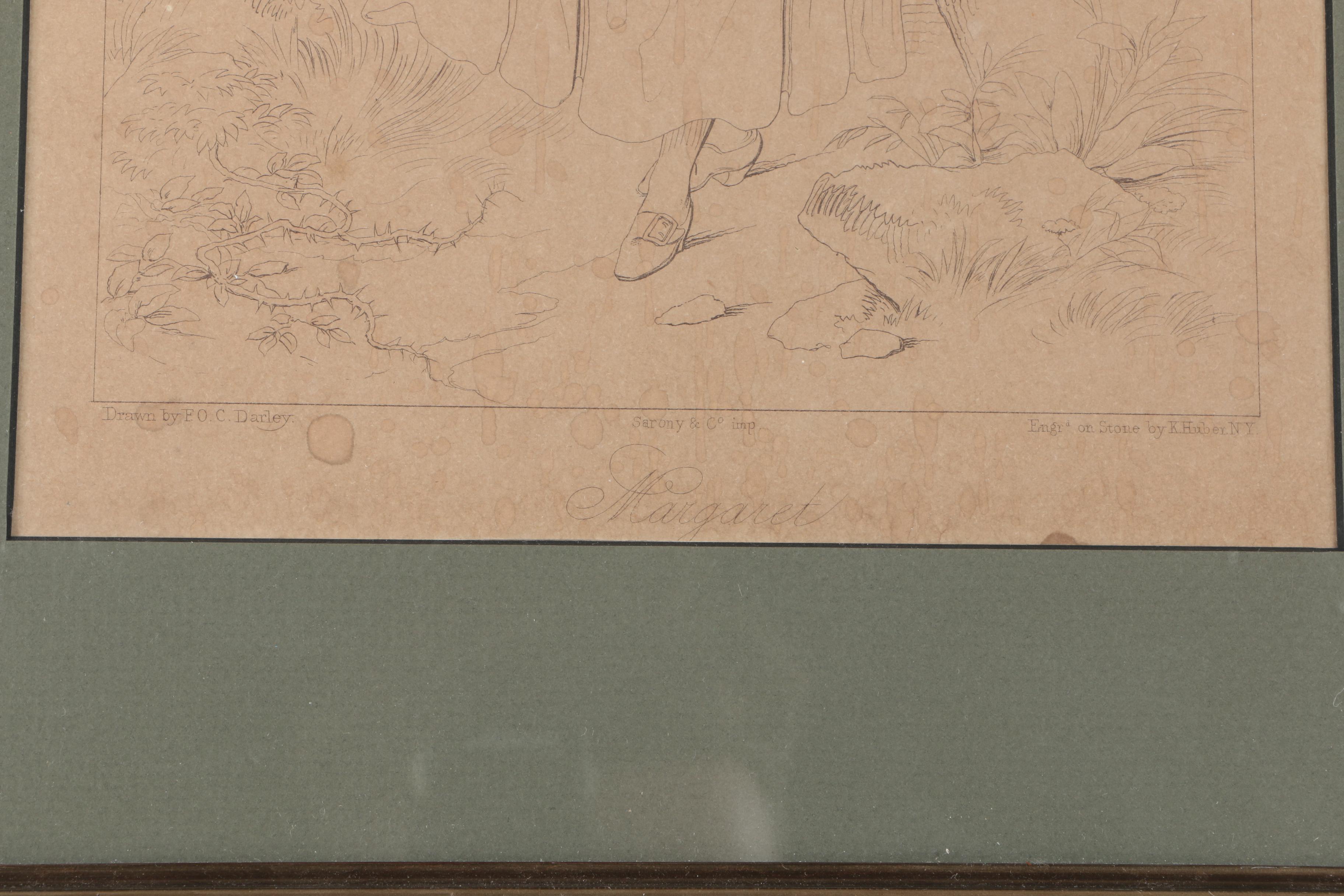 Pair of Framed Antique Lithographs After Drawings by Felix Octavius Carr Darley