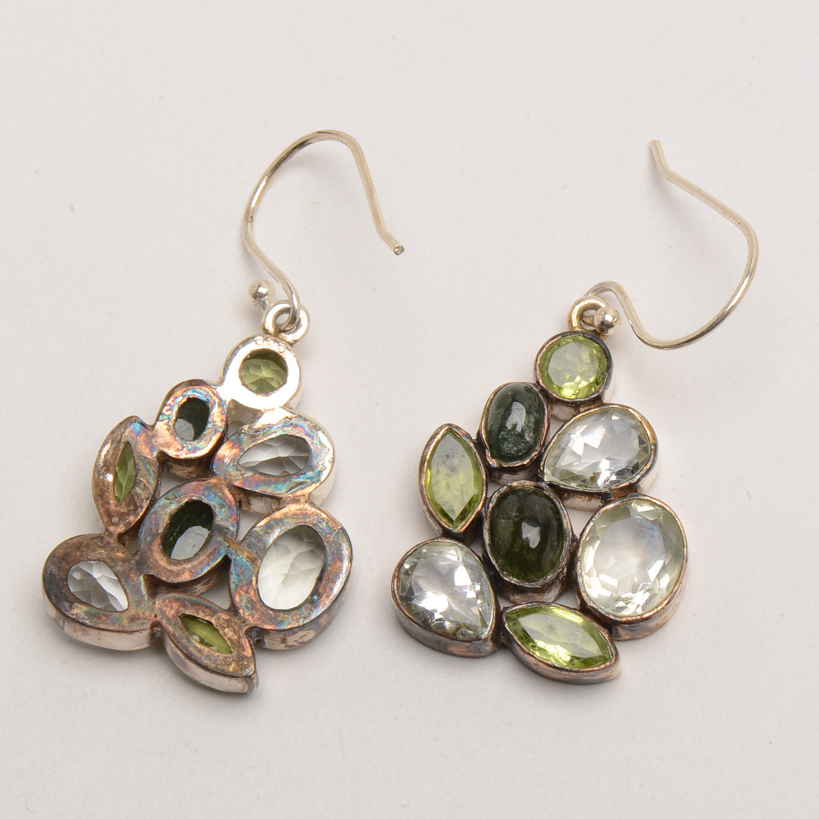 Sterling Earrings and Pendant Featuring Peridot and Aqua