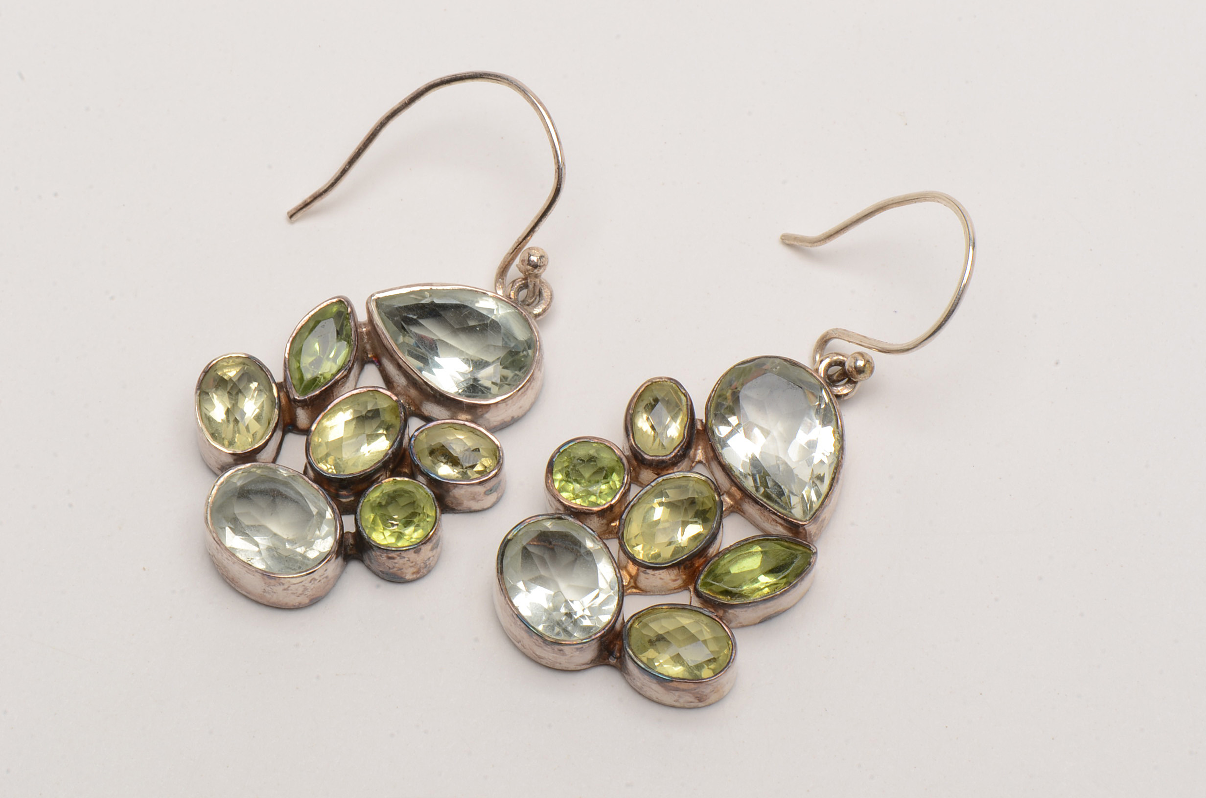 Sterling Earrings and Pendant Featuring Peridot and Aqua