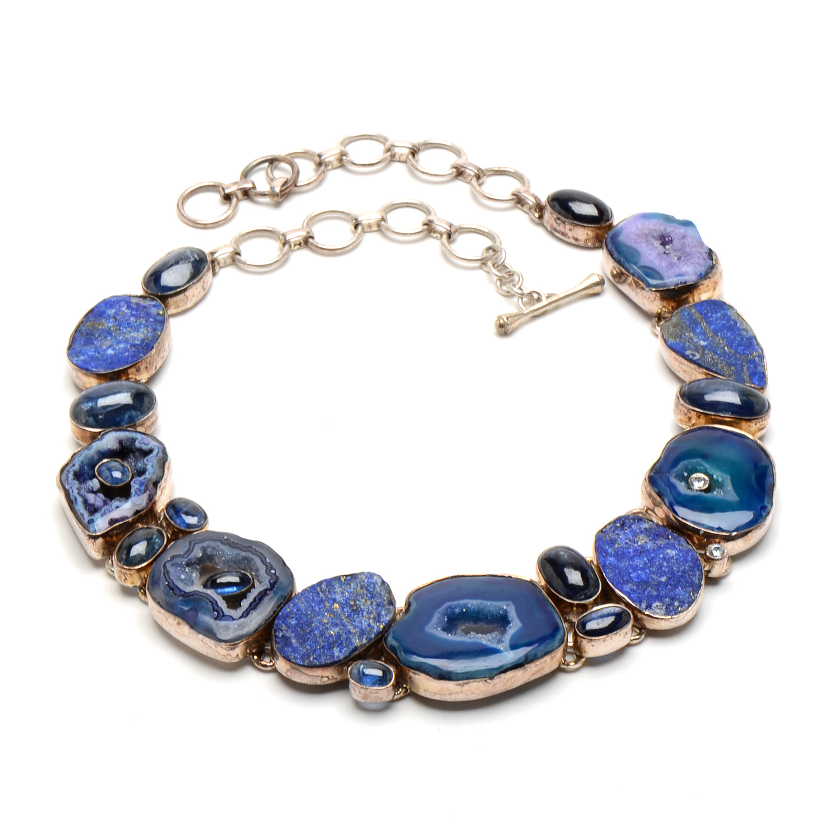 Sterling Statement Necklace with Kyanite, Lapis Lazuli, and Druzy