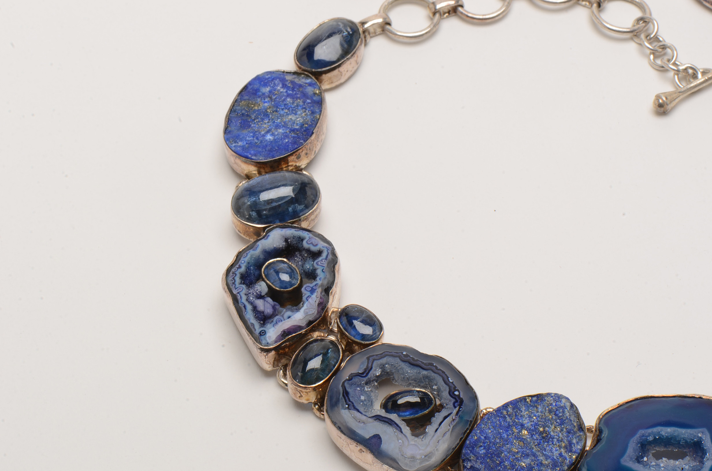 Sterling Statement Necklace with Kyanite, Lapis Lazuli, and Druzy