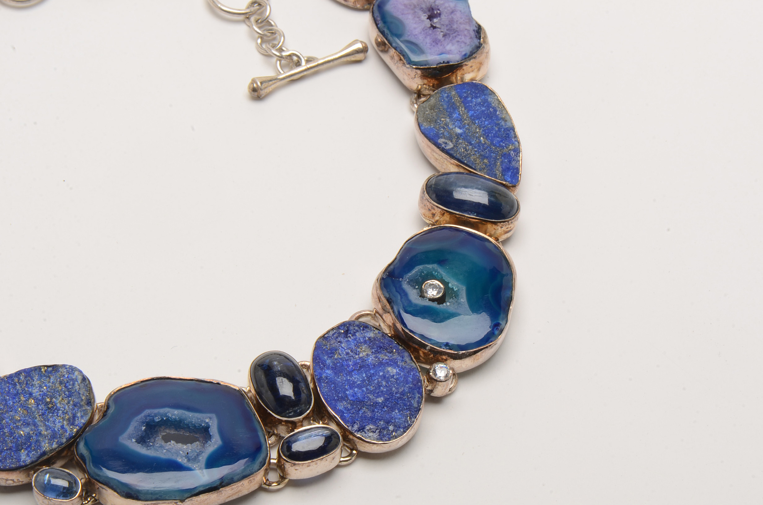 Sterling Statement Necklace with Kyanite, Lapis Lazuli, and Druzy