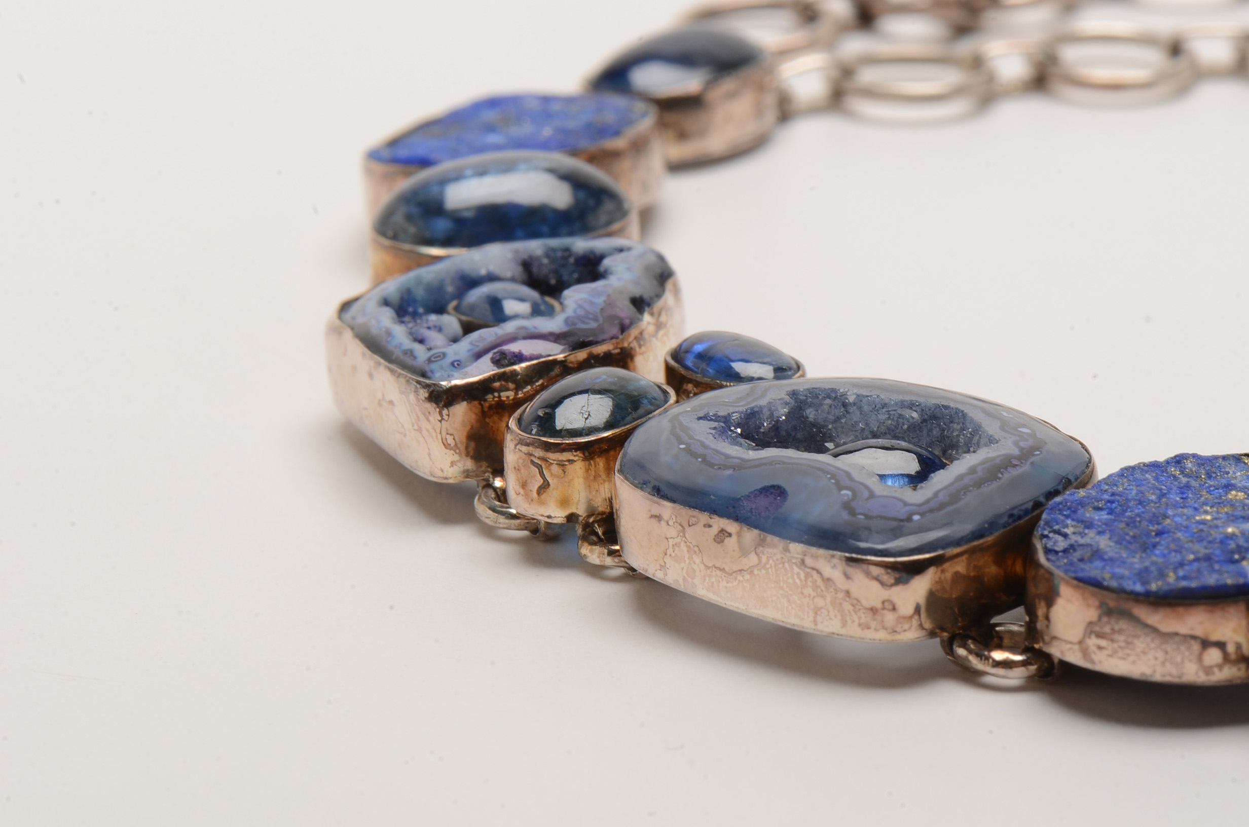 Sterling Statement Necklace with Kyanite, Lapis Lazuli, and Druzy