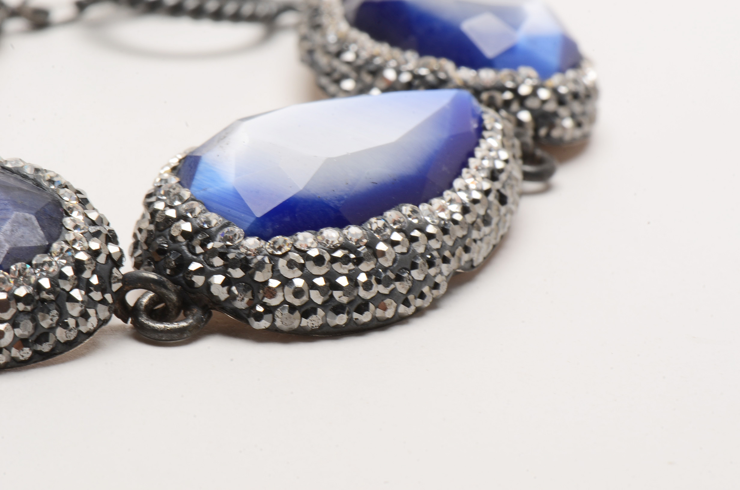 Sterling Fashion Bracelet with Kyanite and Cat's Eye Glass