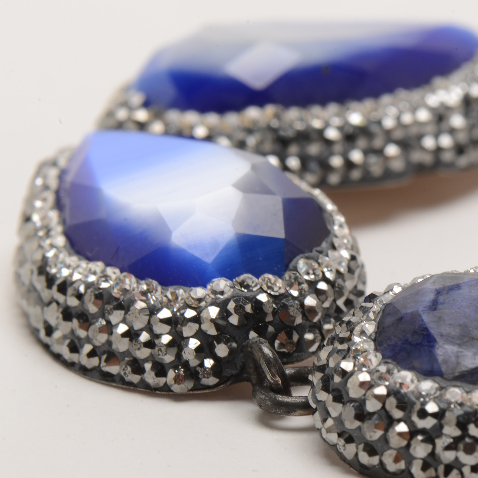 Sterling Fashion Bracelet with Kyanite and Cat's Eye Glass