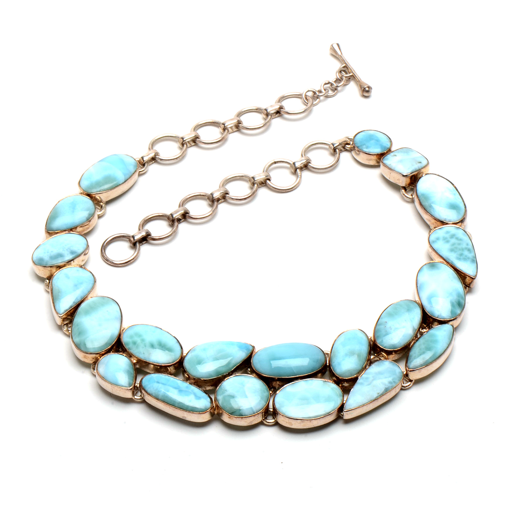 Sterling Larimar Mixed Cabochon Statement Necklace