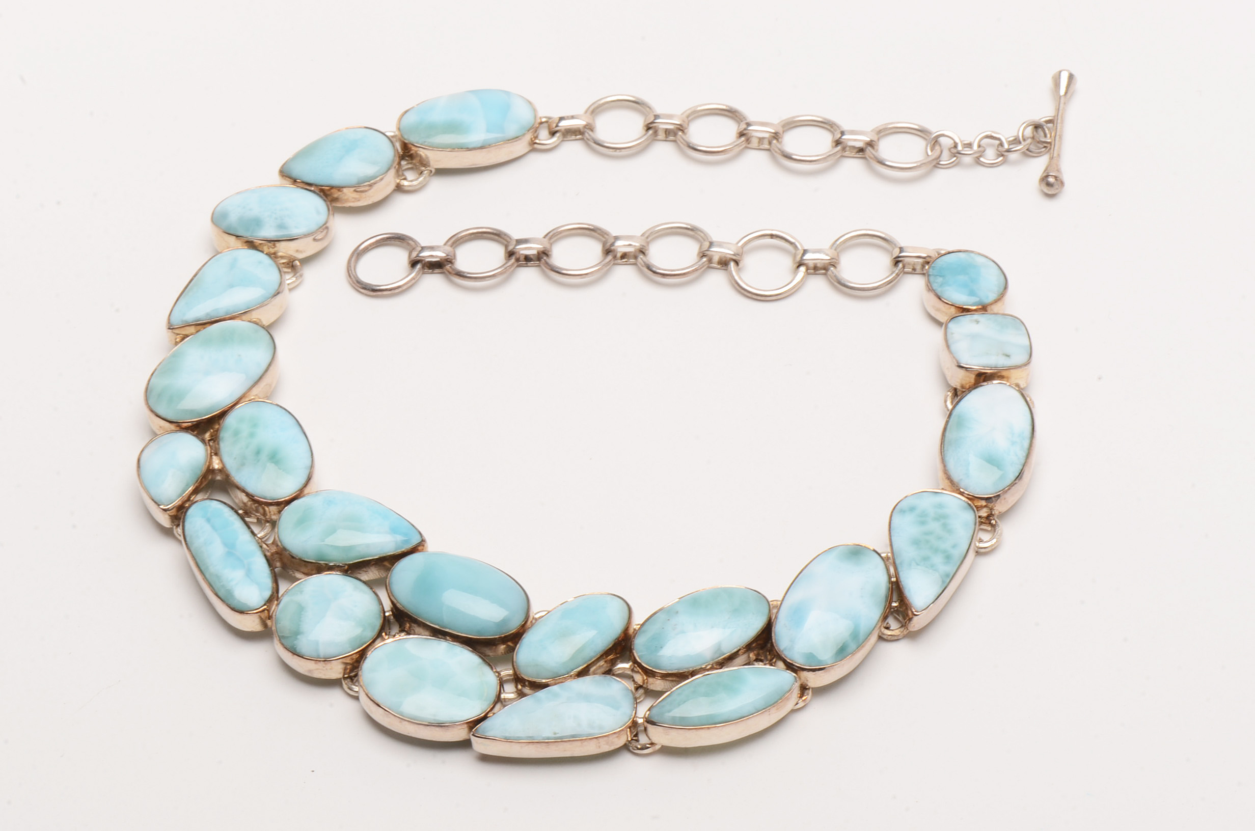 Sterling Larimar Mixed Cabochon Statement Necklace