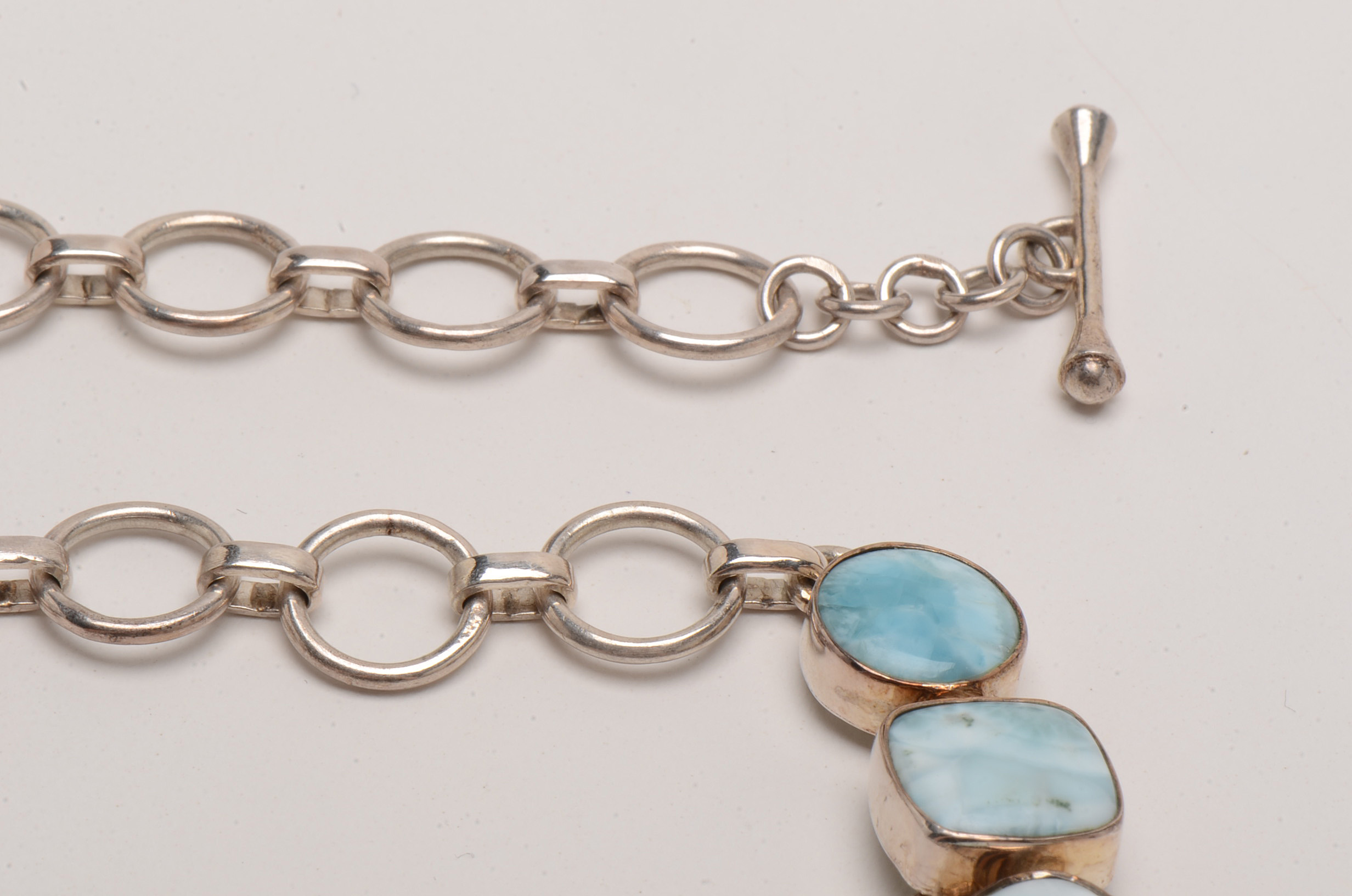 Sterling Larimar Mixed Cabochon Statement Necklace