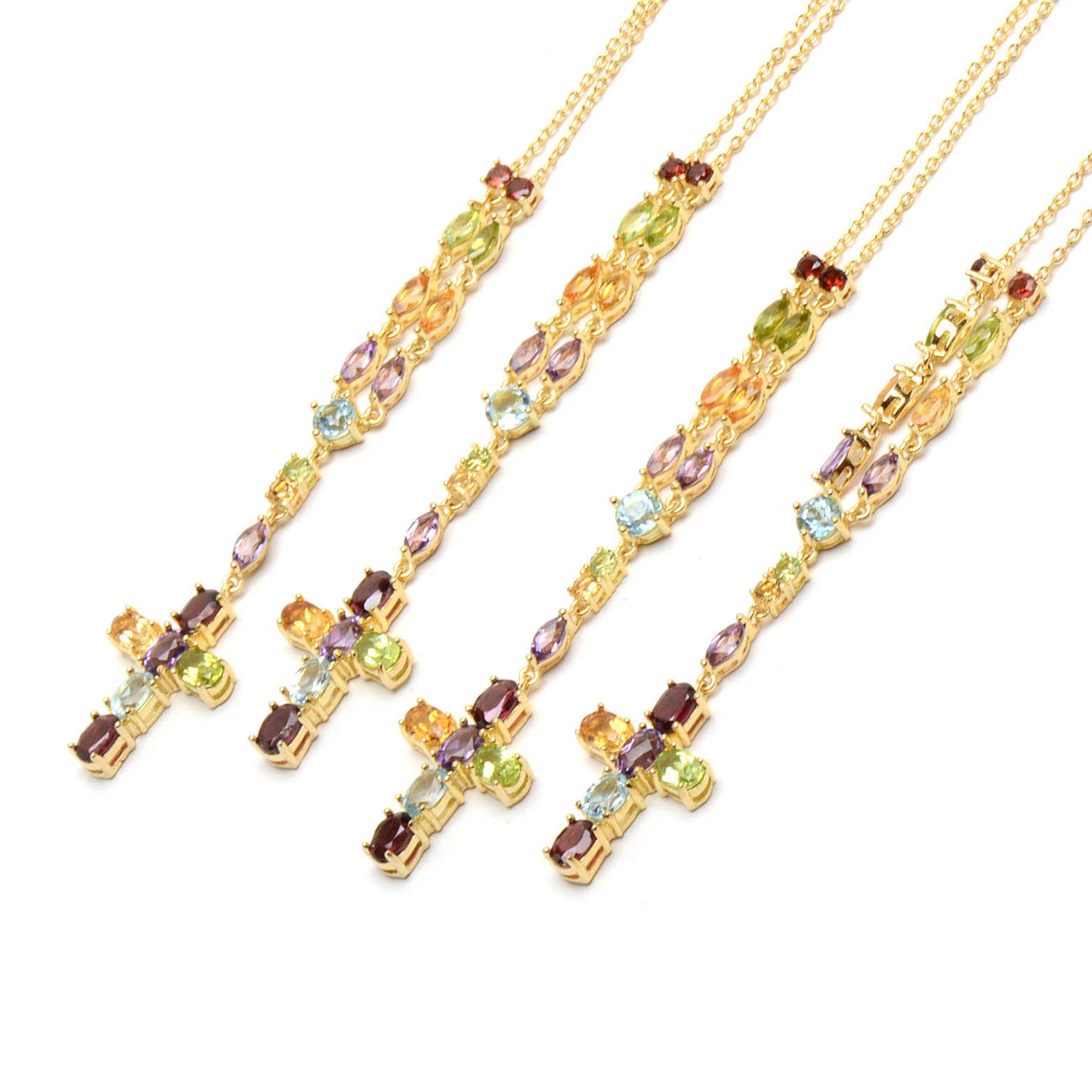 Dee Berkley Sterling Mixed Gemstone Cross Pendant Necklaces