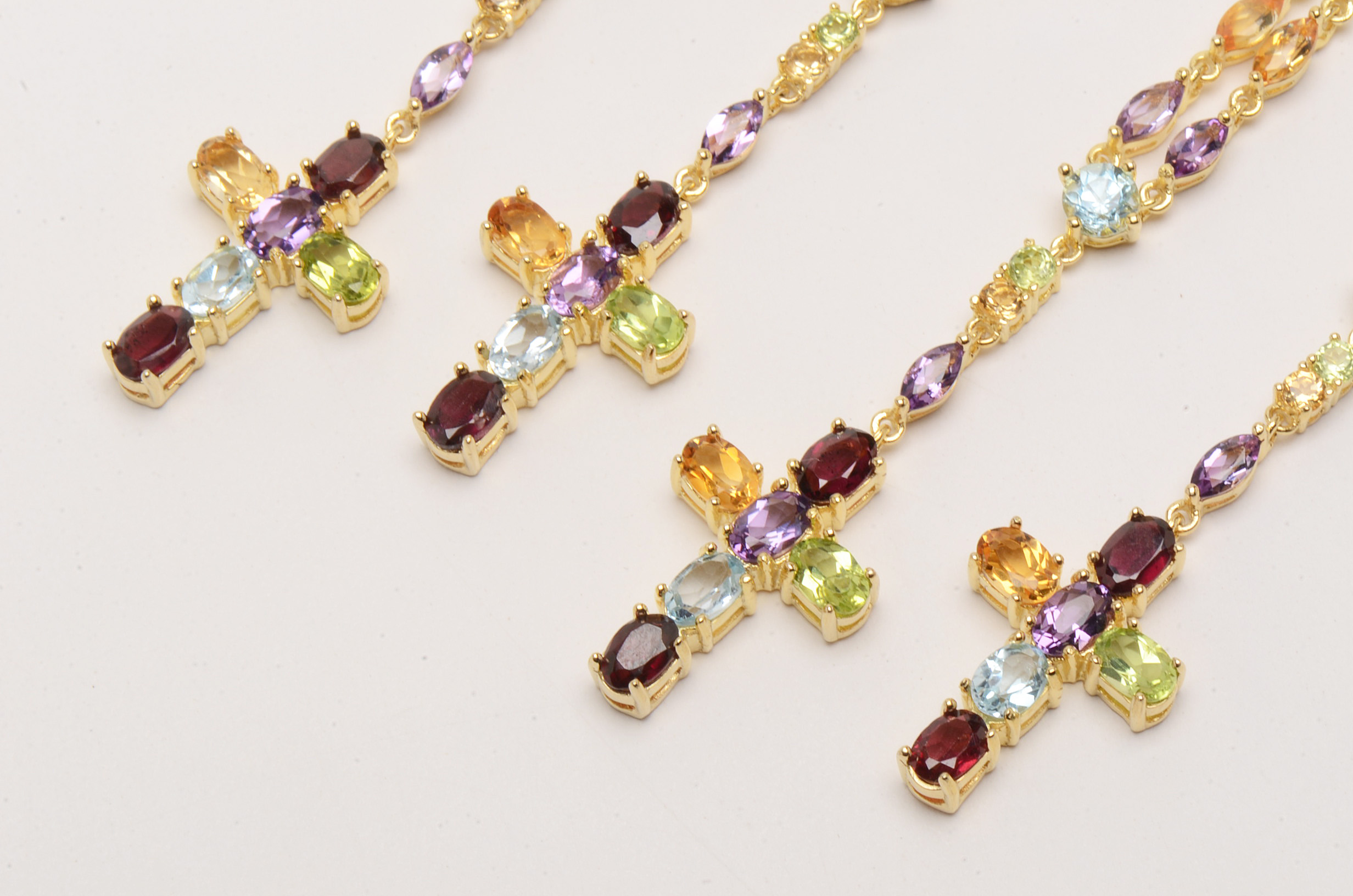 Dee Berkley Sterling Mixed Gemstone Cross Pendant Necklaces