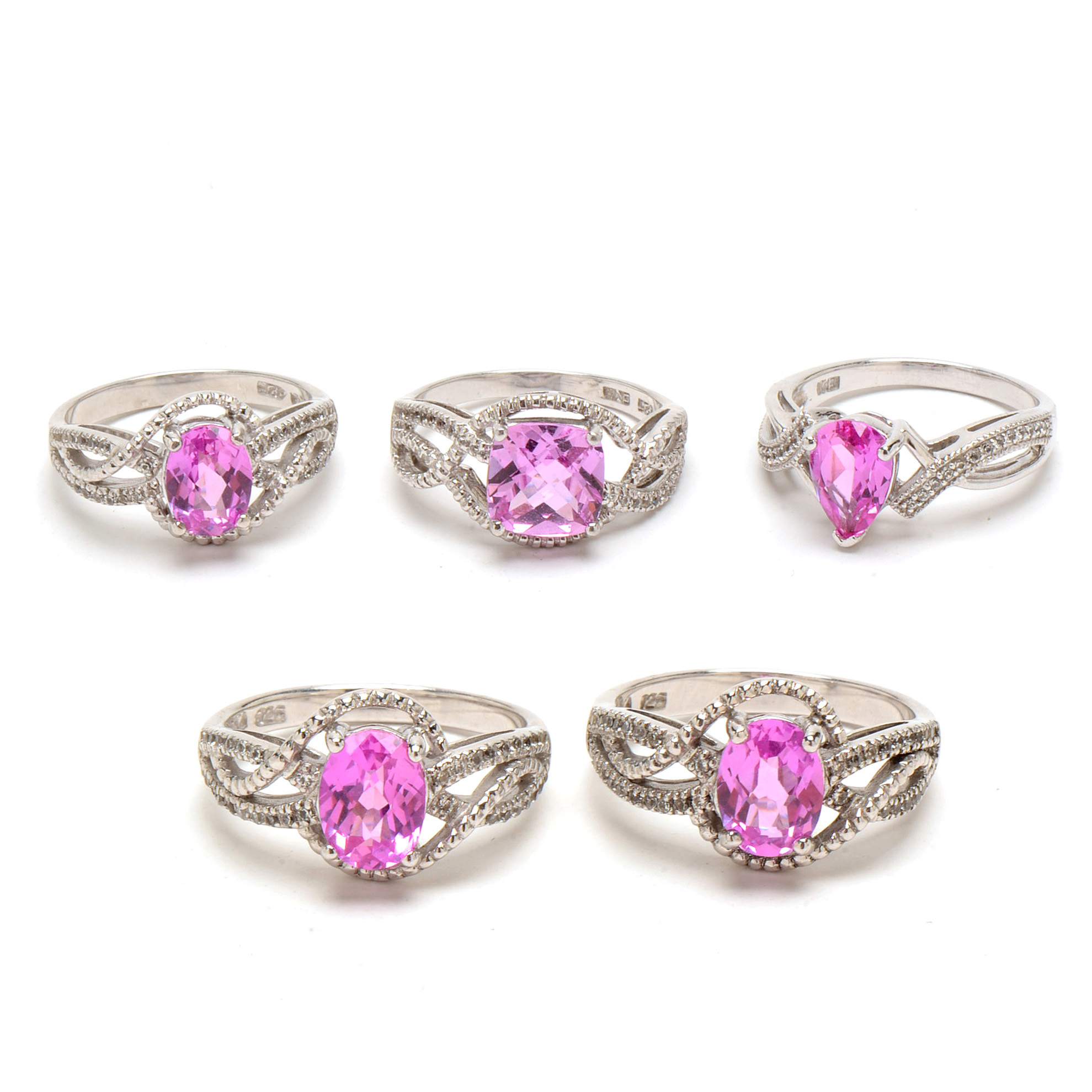 Five Contemporary Sterling Synthetic Sapphire Rings