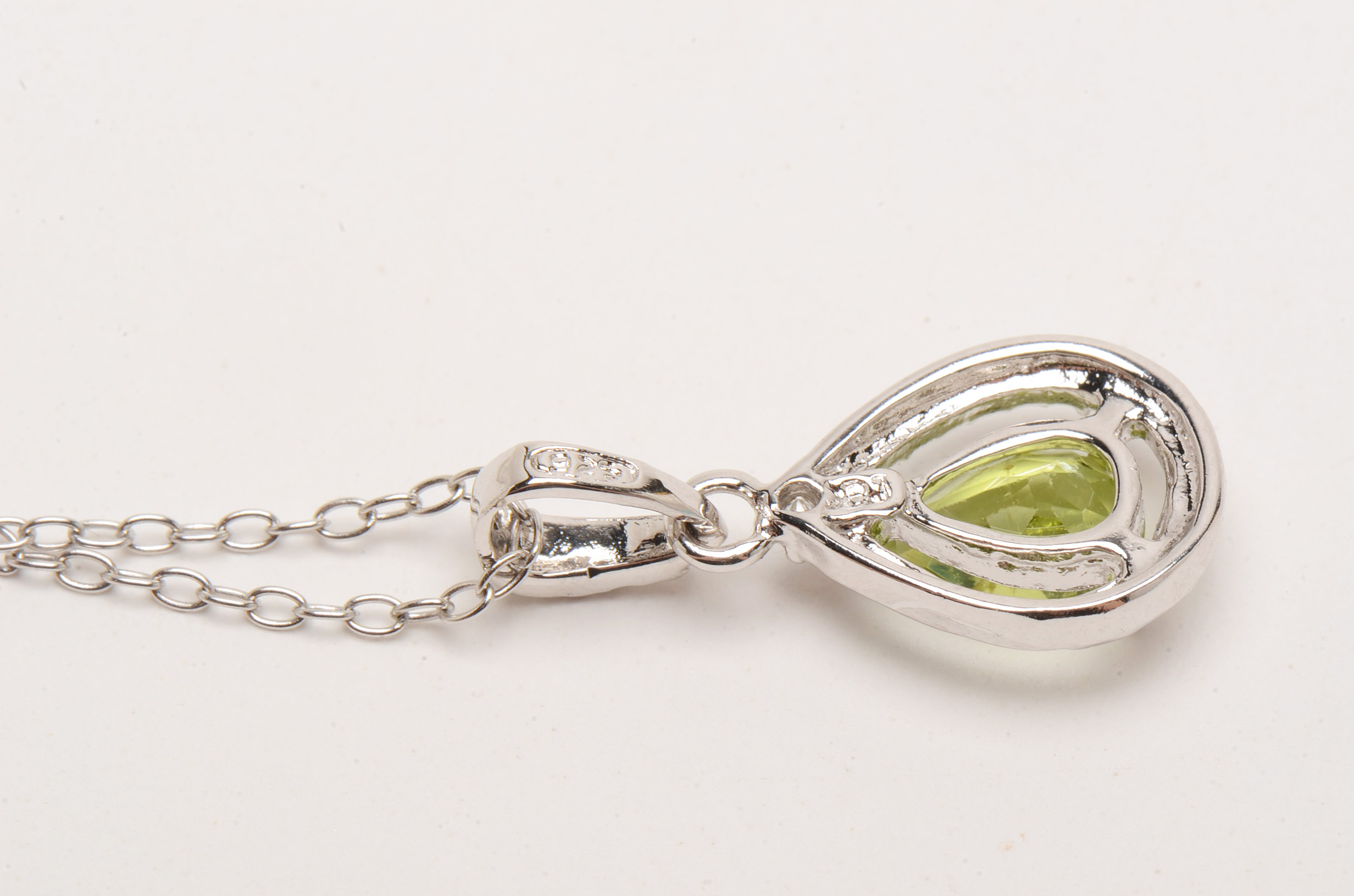 Sterling Peridot and Diamond Earring and Necklace Ensemble