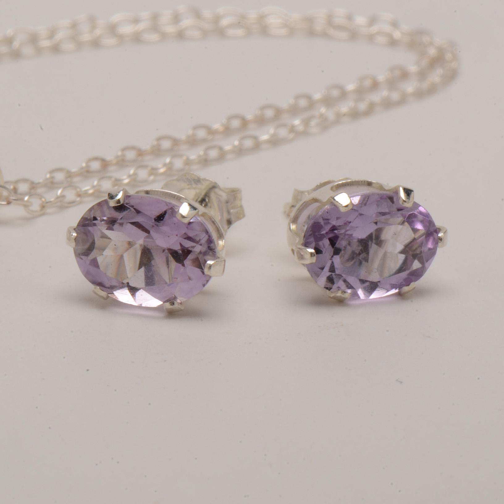 Sterling Amethyst Earring and Necklace Ensemble