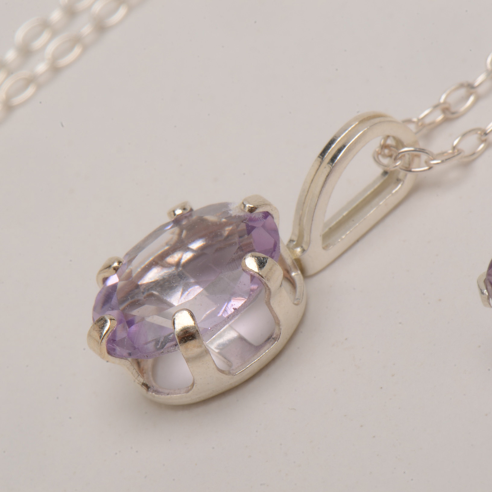 Sterling Amethyst Earring and Necklace Ensemble
