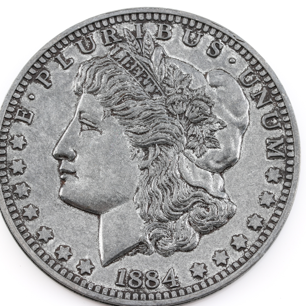 Reproduction Oversized 1877 Indian Head Cent and 1884-S Morgan Dollar With Leather Pouch