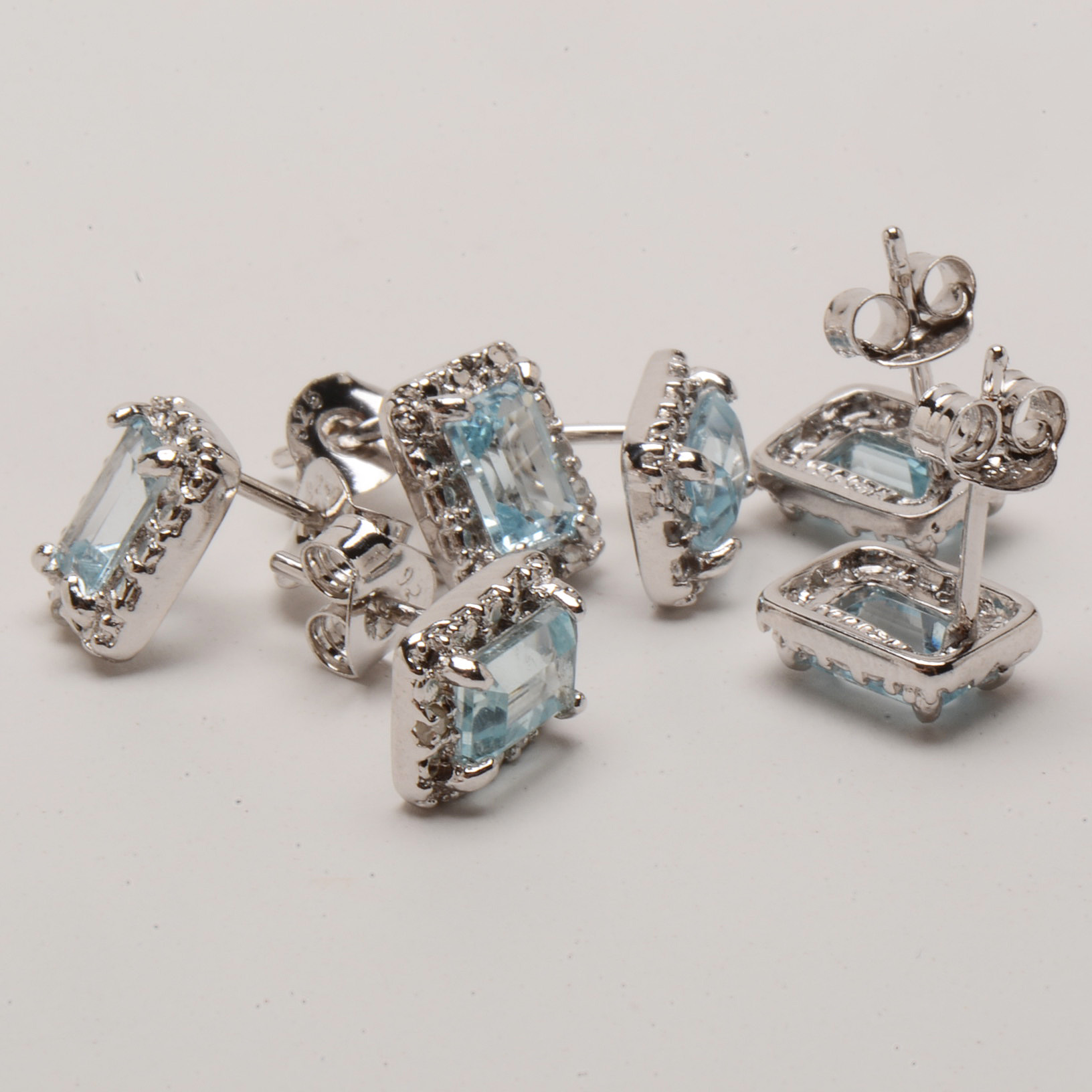 Sterling Blue Topaz and Diamond Necklace and Earring Sets