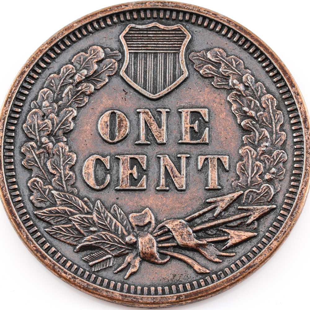 Reproduction Oversized 1877 Indian Head Cent and 1884-S Morgan Dollar With Leather Pouch