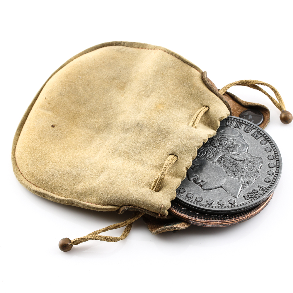 Reproduction Oversized 1877 Indian Head Cent and 1884-S Morgan Dollar With Leather Pouch