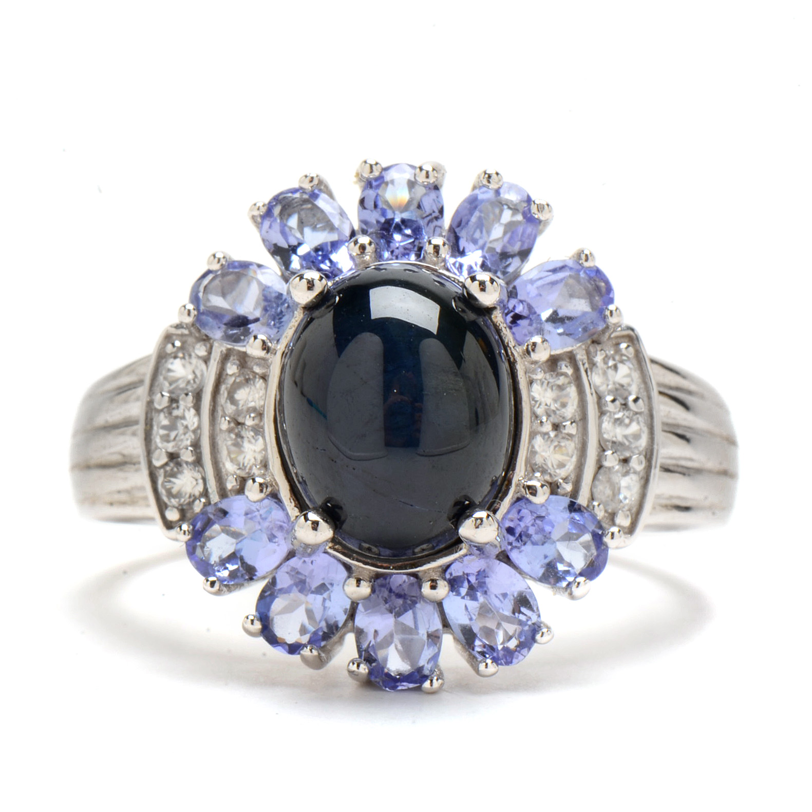 Sterling Silver Star Sapphire Ring with Tanzanite and Zircon