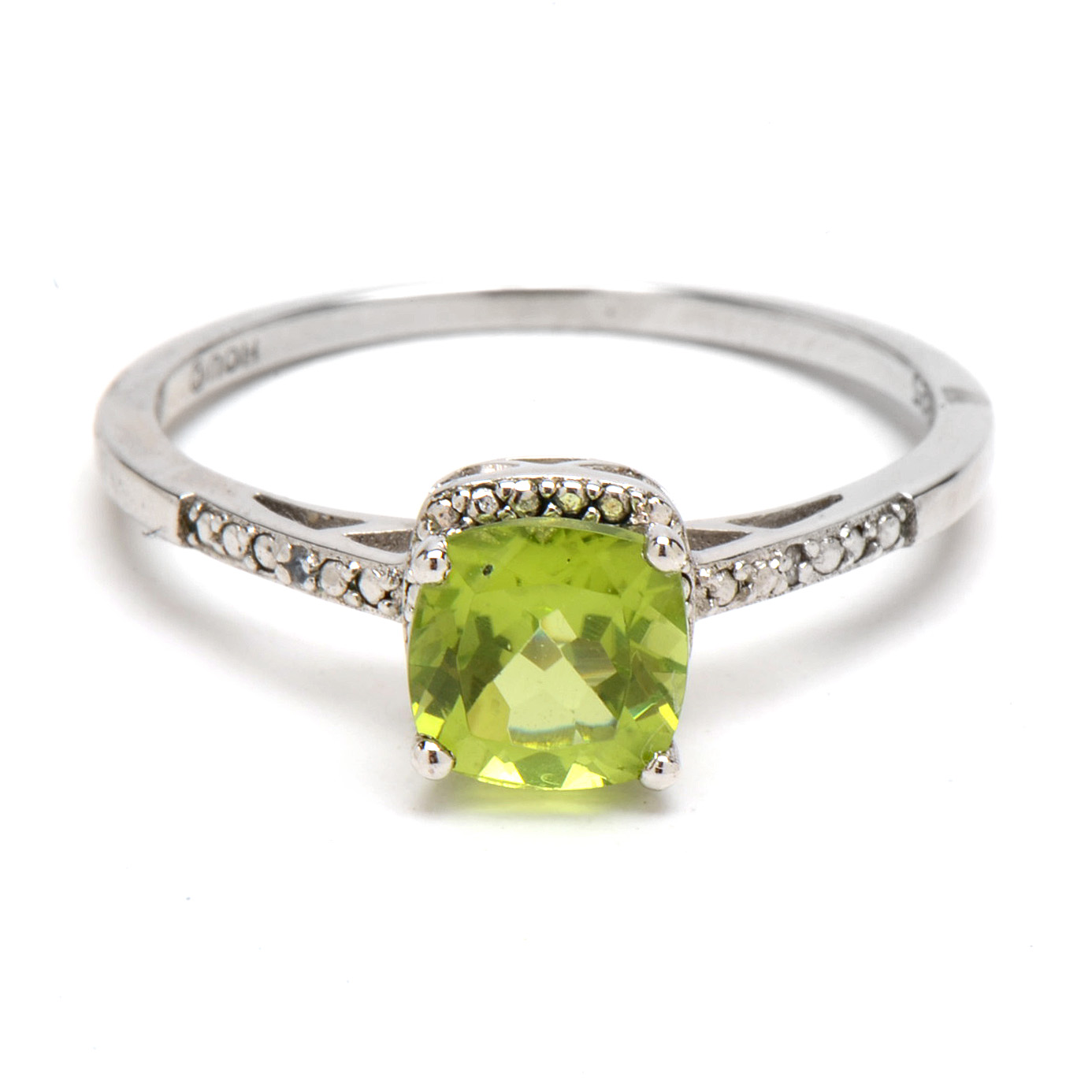 Sterling Silver Peridot Ring with Diamond Accents