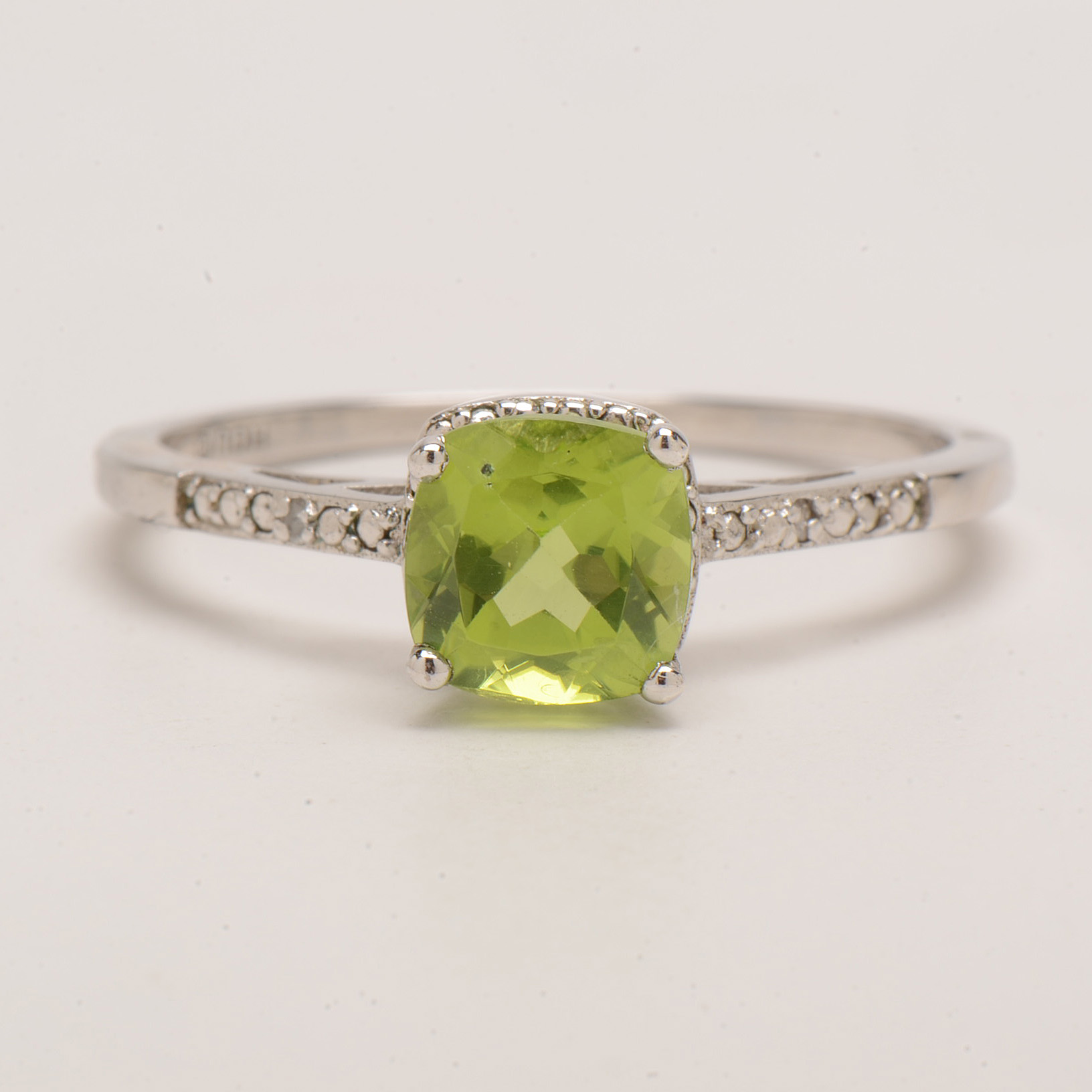 Sterling Silver Peridot Ring with Diamond Accents