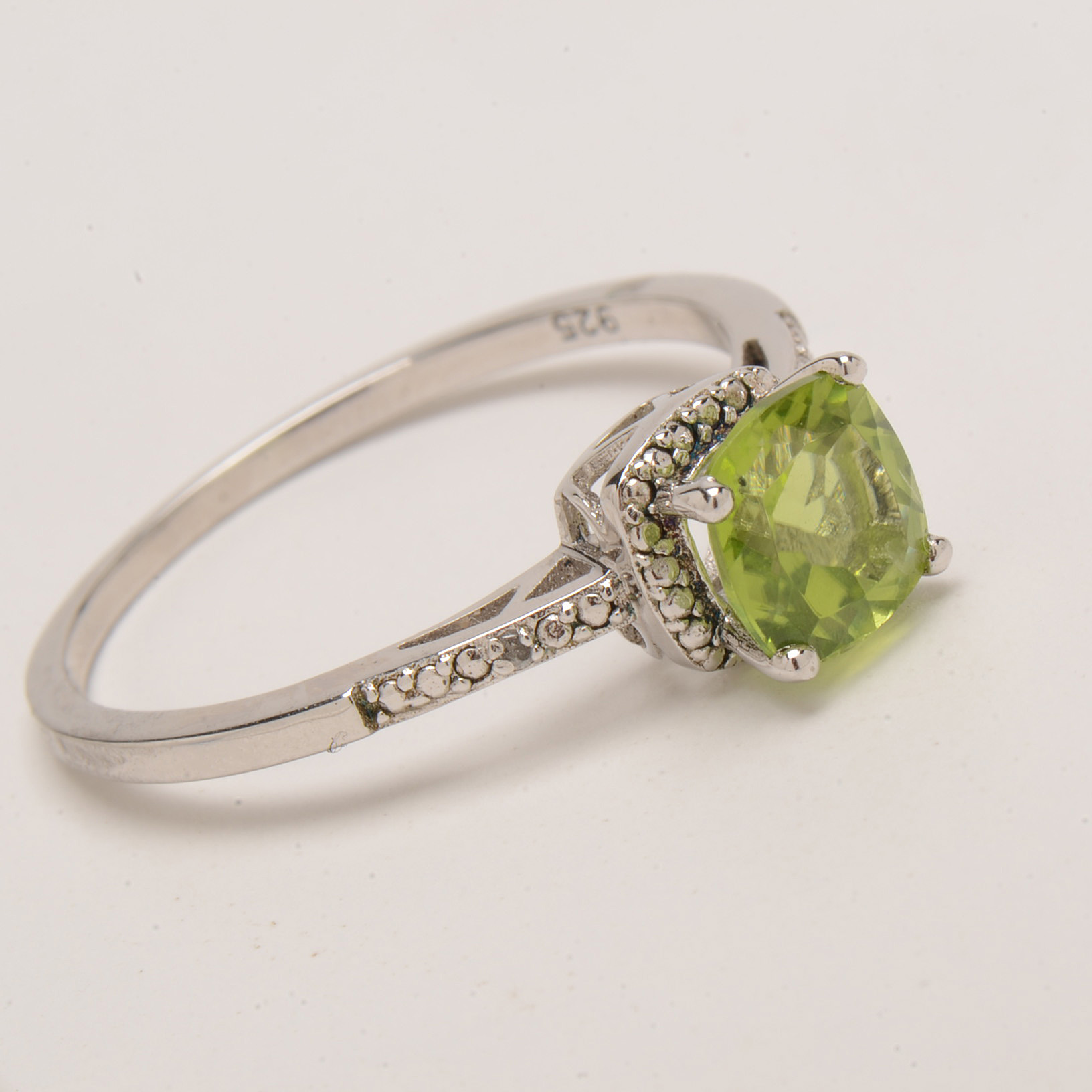 Sterling Silver Peridot Ring with Diamond Accents