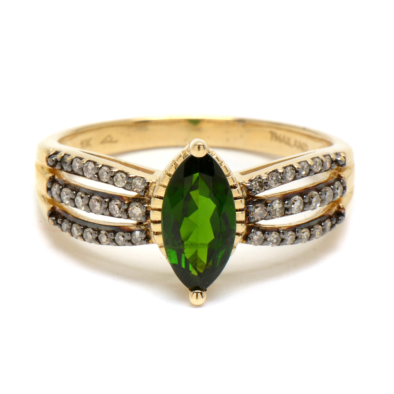 10K Yellow Gold Diopside Ring with Diamond Accents