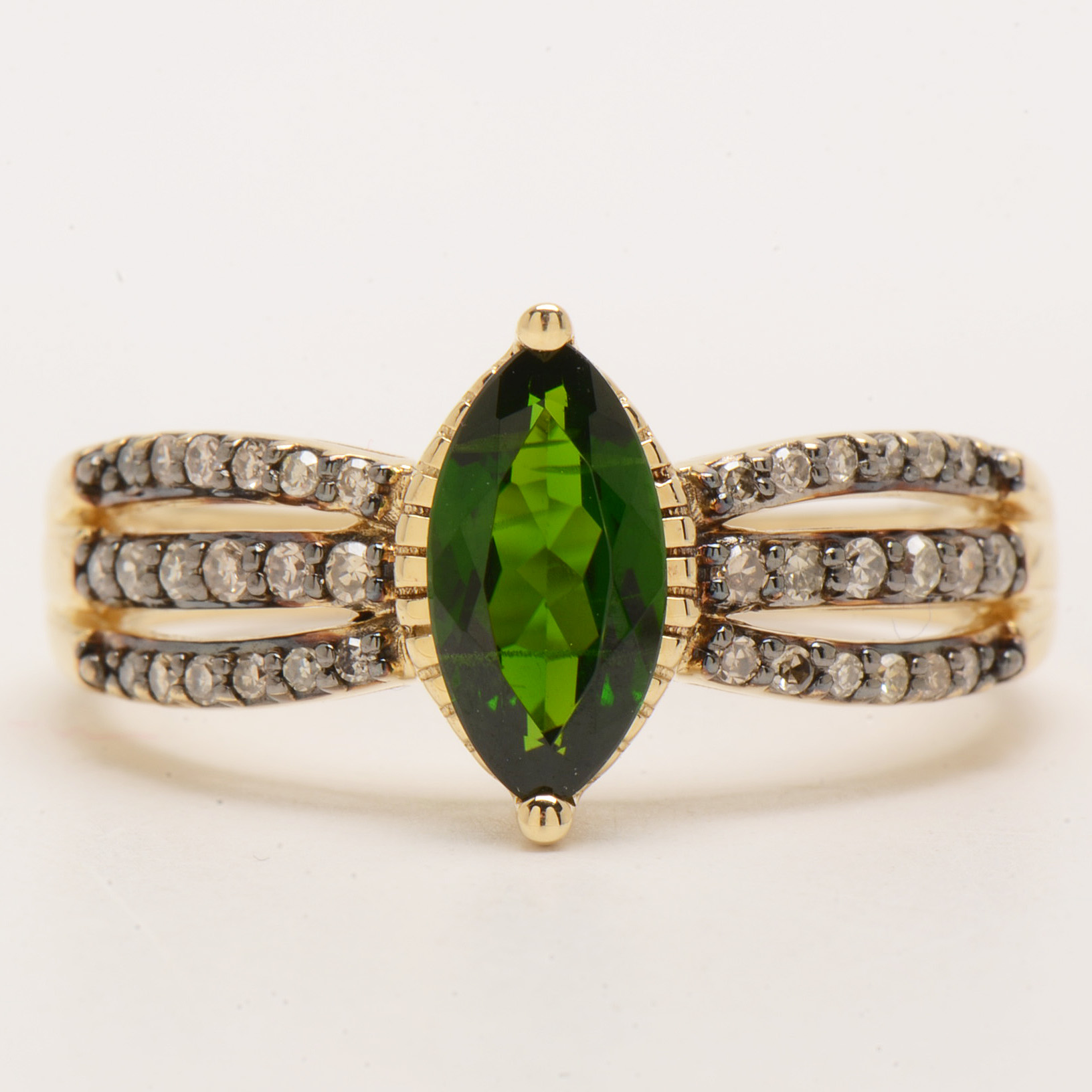 10K Yellow Gold Diopside Ring with Diamond Accents