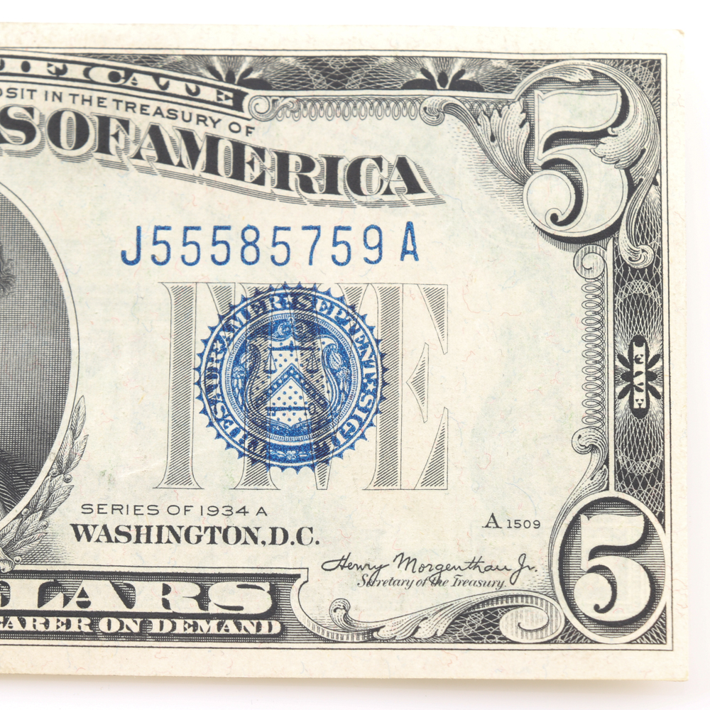 Series 1934-A Blue Seal $5 Silver Certificate