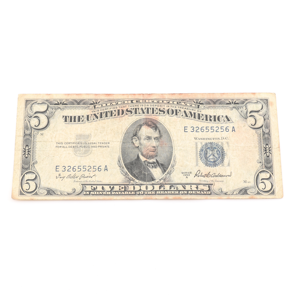 Series 1953-A Blue Seal $5 Silver Certificate