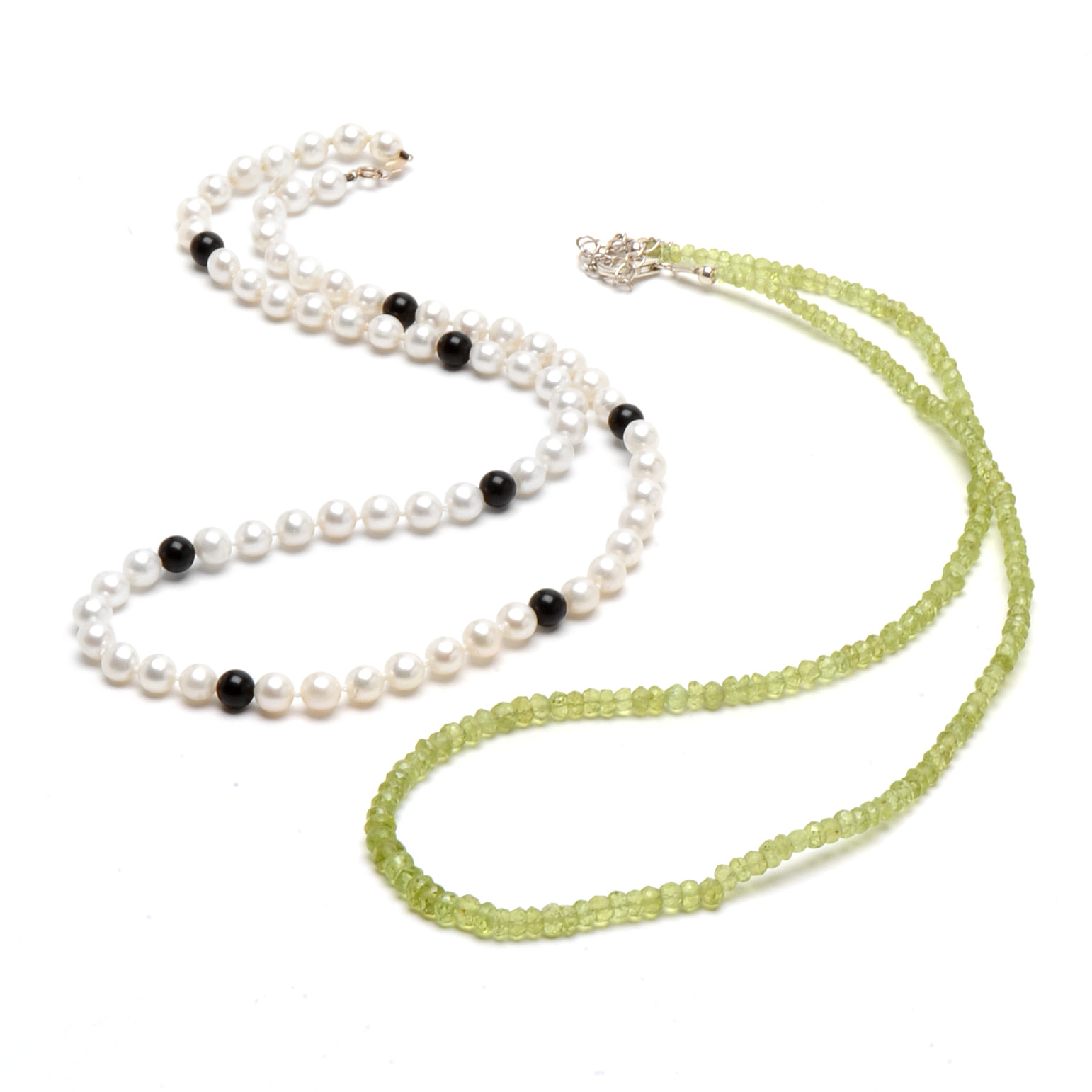 Freshwater Pearl, Peridot Necklaces with 10K and Sterling Clasps