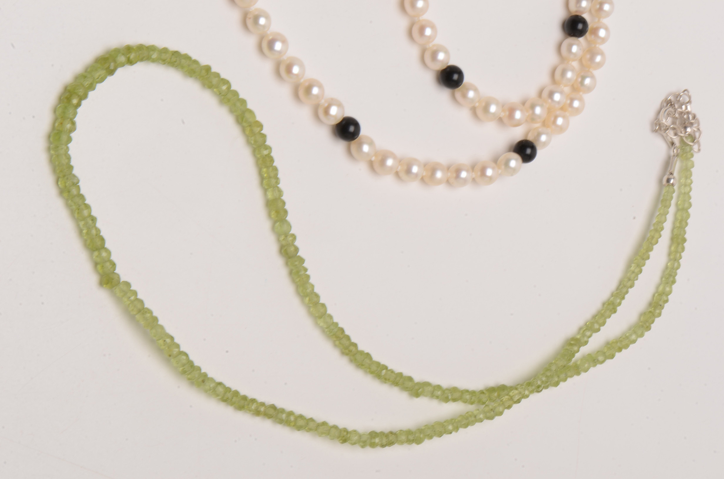 Freshwater Pearl, Peridot Necklaces with 10K and Sterling Clasps